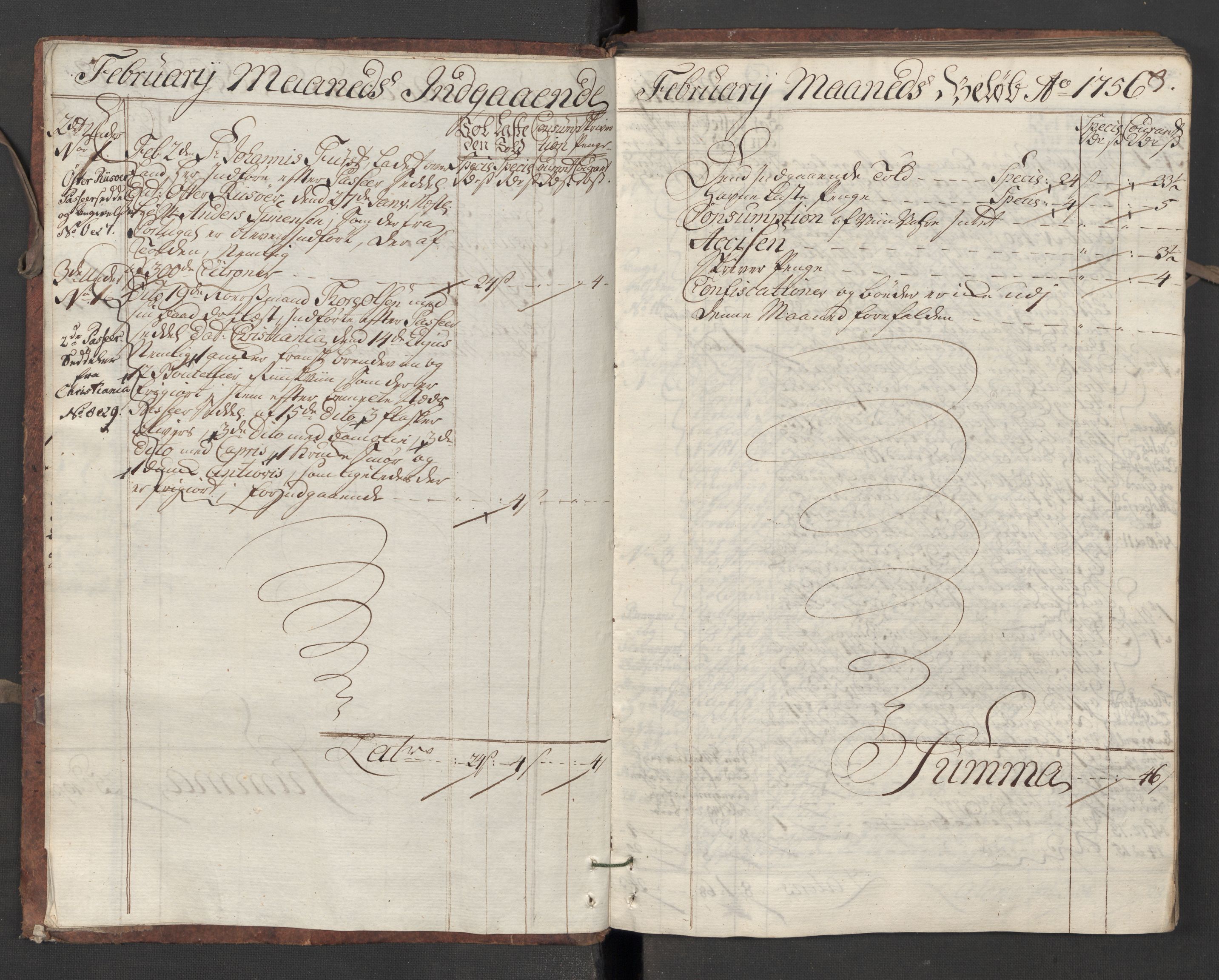 Generaltollkammeret, tollregnskaper, AV/RA-EA-5490/R13/L0020/0001: Tollregnskaper Kragerø / Inngående hovedtollbok, 1756, p. 2b-3a