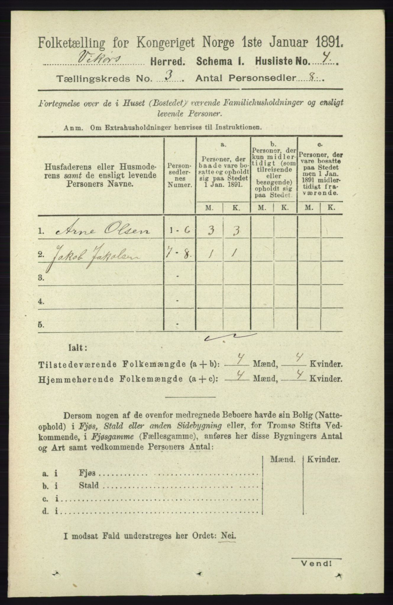 RA, 1891 census for 1238 Vikør, 1891, p. 696