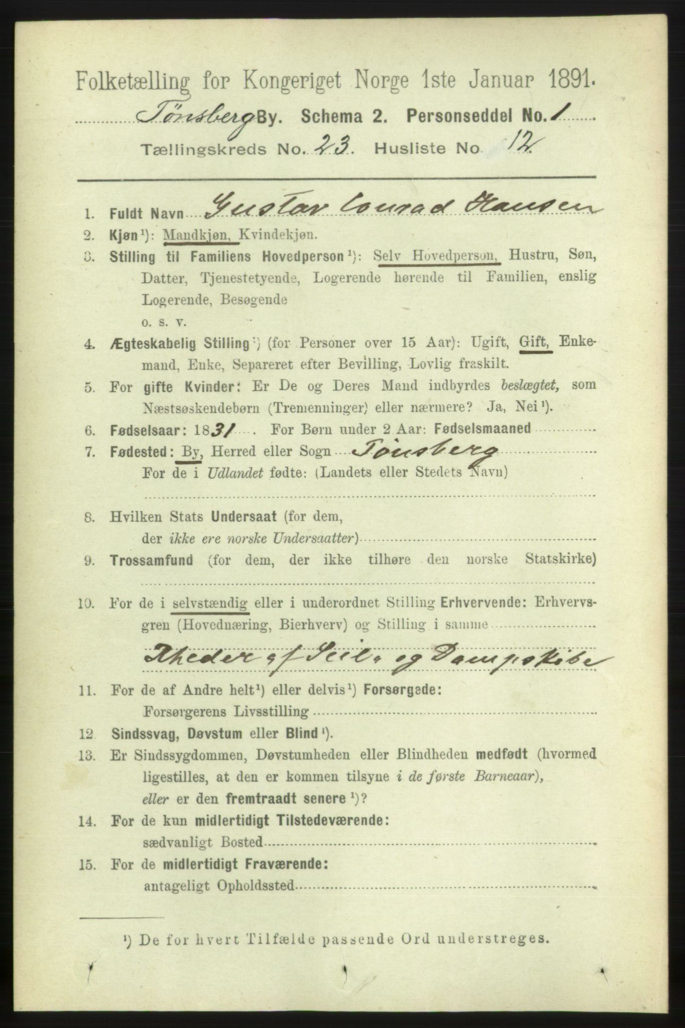 RA, 1891 census for 0705 Tønsberg, 1891, p. 6266