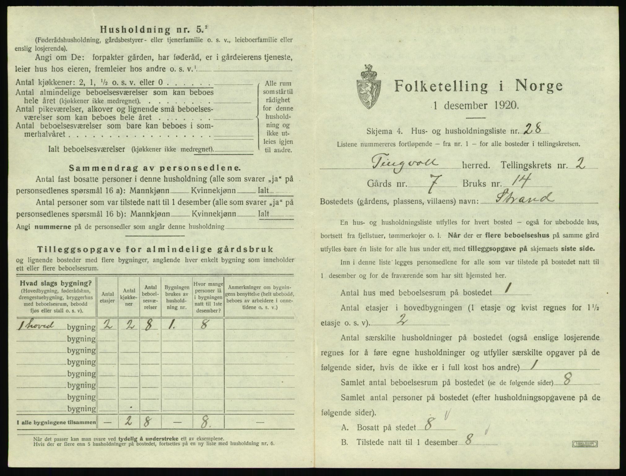 SAT, 1920 census for Tingvoll, 1920, p. 132