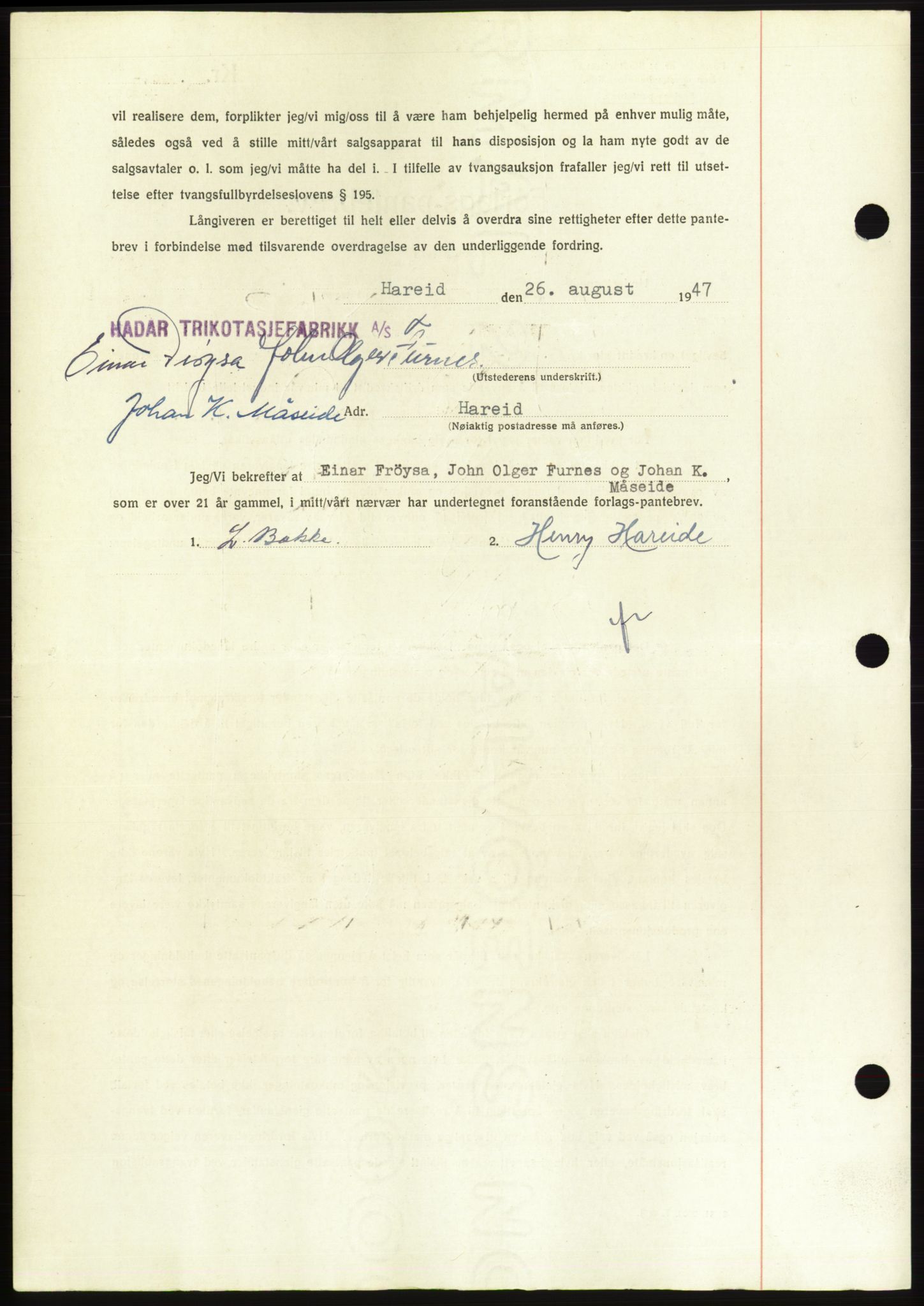 Søre Sunnmøre sorenskriveri, AV/SAT-A-4122/1/2/2C/L0115: Mortgage book no. 3B, 1947-1948, Diary no: : 1224/1947
