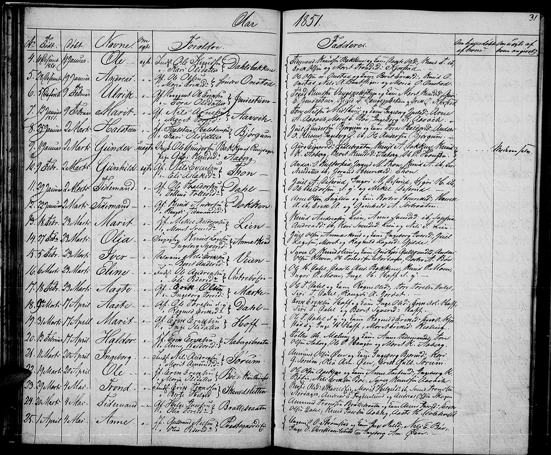 Nord-Aurdal prestekontor, SAH/PREST-132/H/Ha/Hab/L0002: Parish register (copy) no. 2, 1842-1877, p. 31