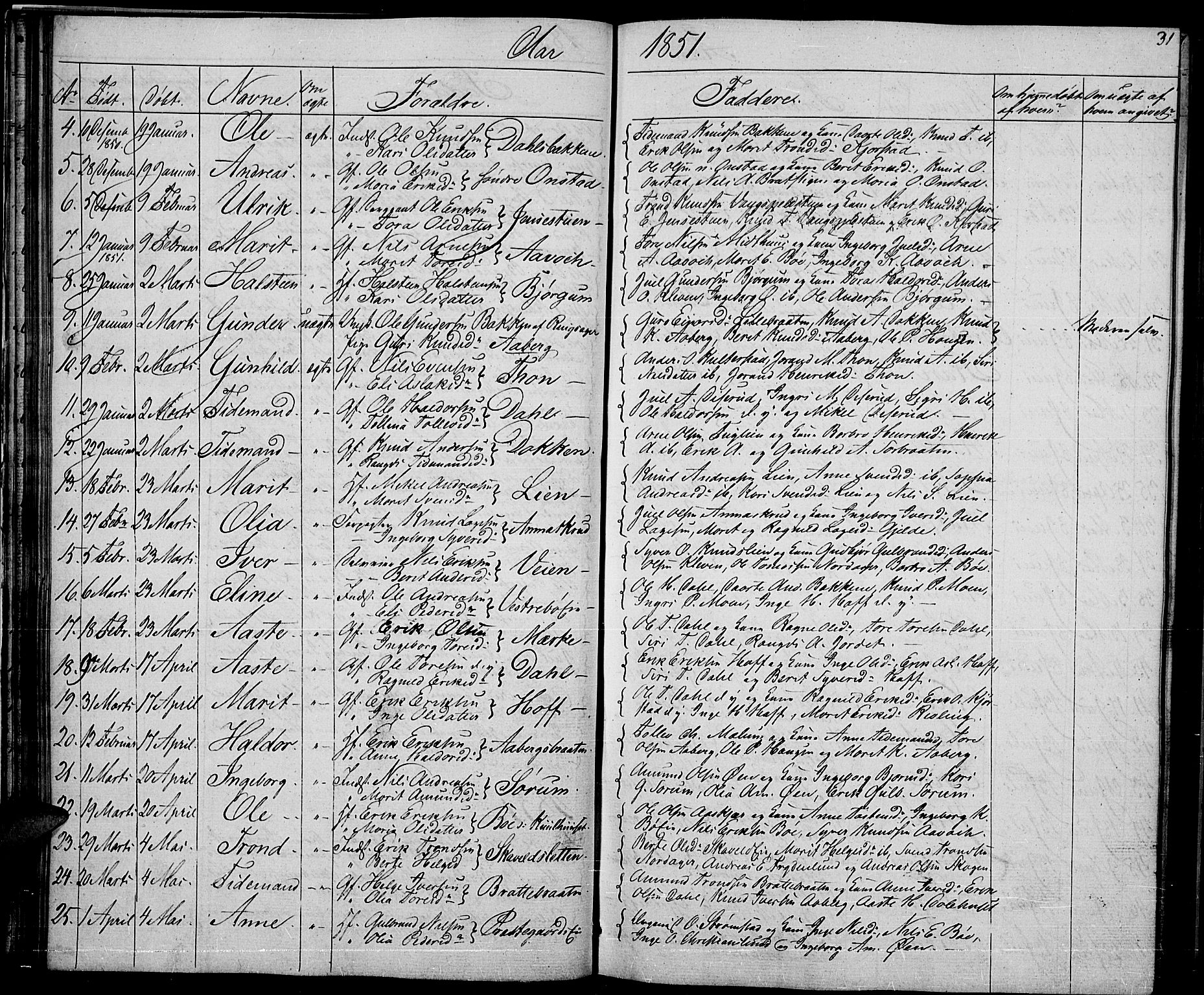 Nord-Aurdal prestekontor, AV/SAH-PREST-132/H/Ha/Hab/L0002: Parish register (copy) no. 2, 1842-1877, p. 31