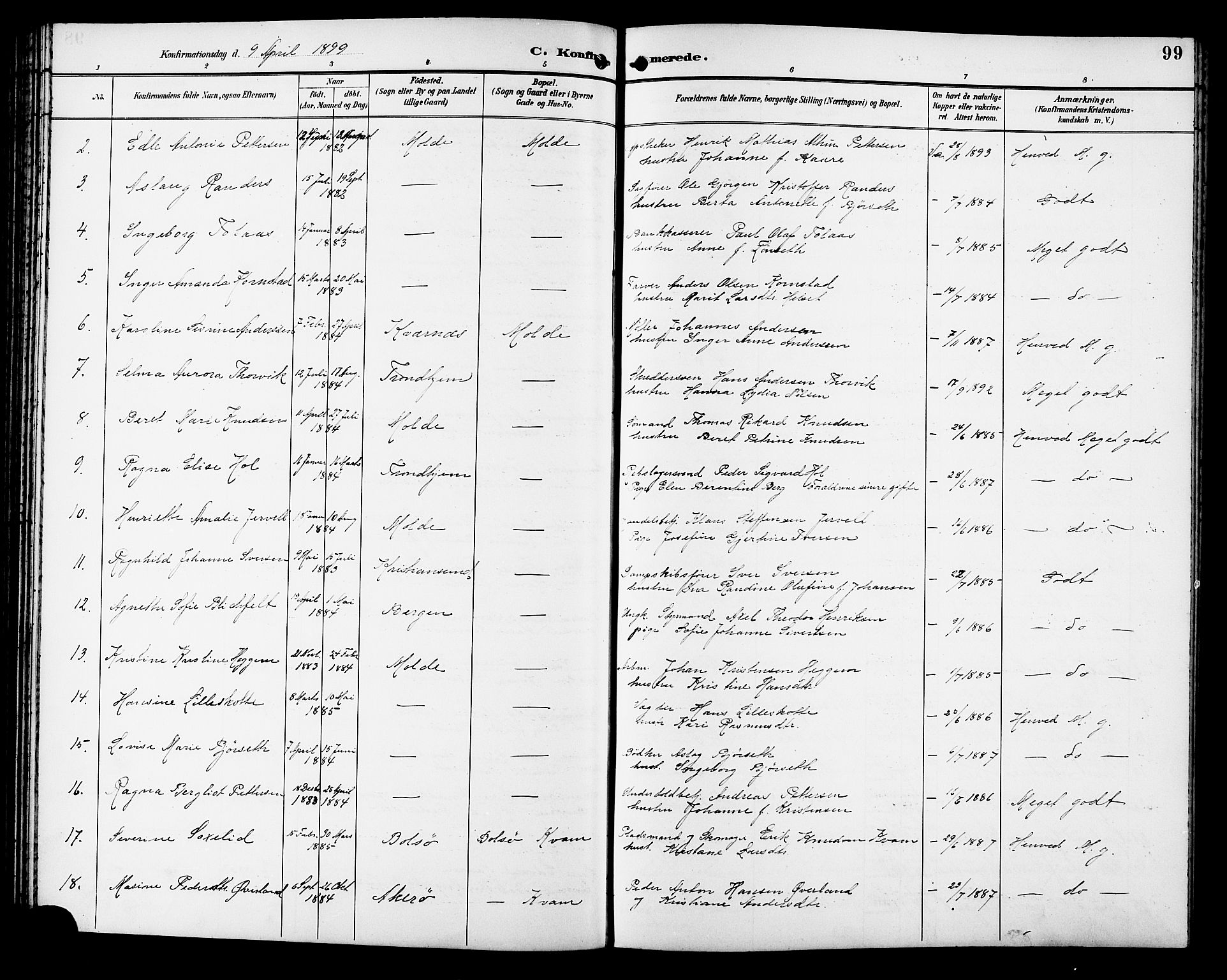 Ministerialprotokoller, klokkerbøker og fødselsregistre - Møre og Romsdal, SAT/A-1454/558/L0702: Parish register (copy) no. 558C03, 1894-1915, p. 99
