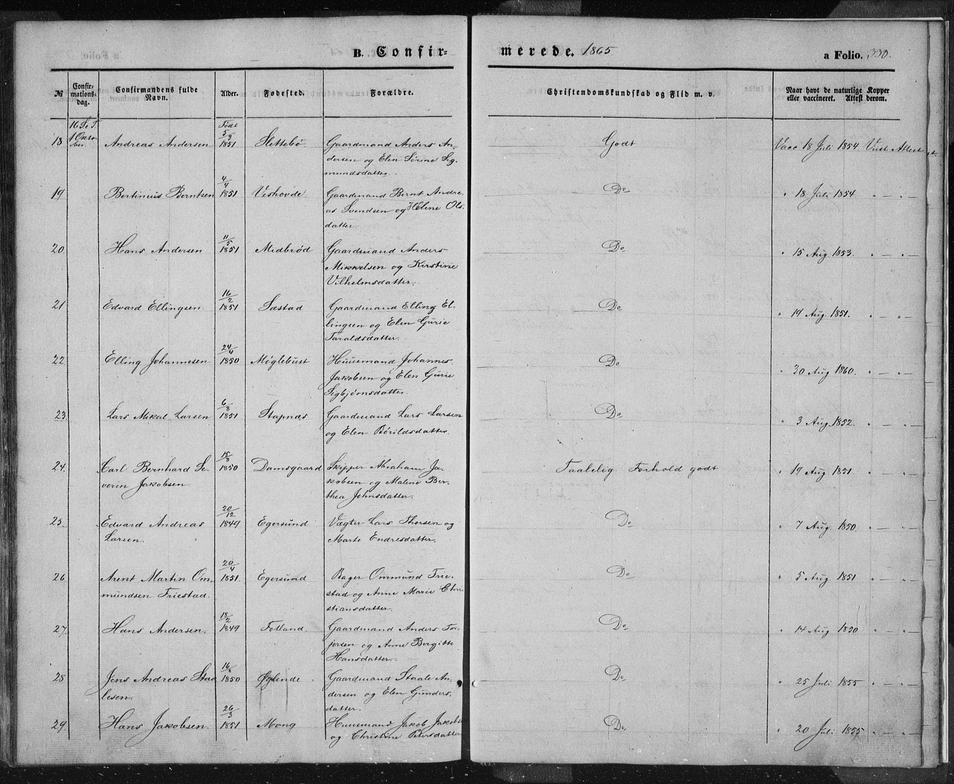 Eigersund sokneprestkontor, AV/SAST-A-101807/S08/L0012: Parish register (official) no. A 12.1, 1850-1865, p. 330