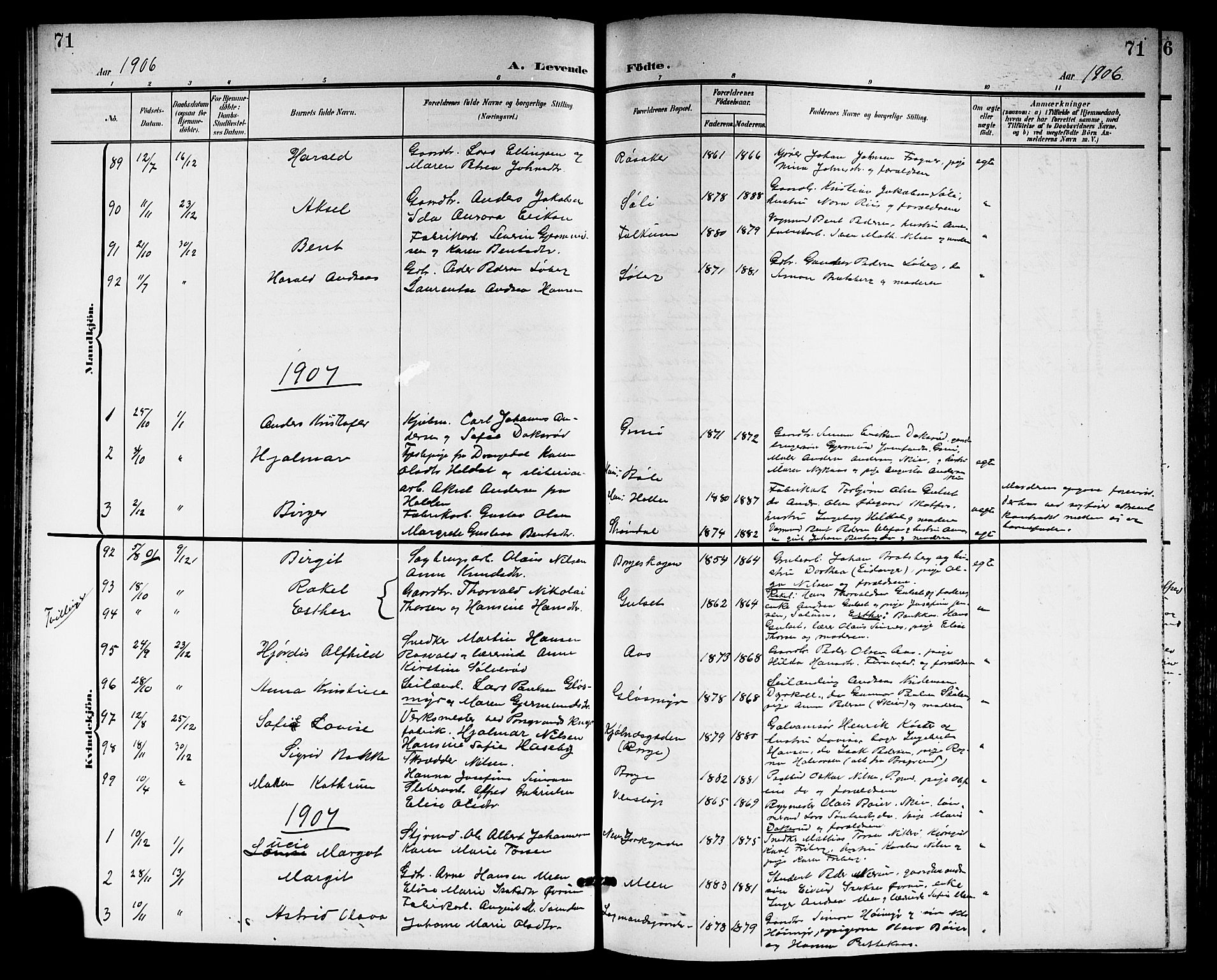 Gjerpen kirkebøker, SAKO/A-265/G/Ga/L0003: Parish register (copy) no. I 3, 1901-1919, p. 71