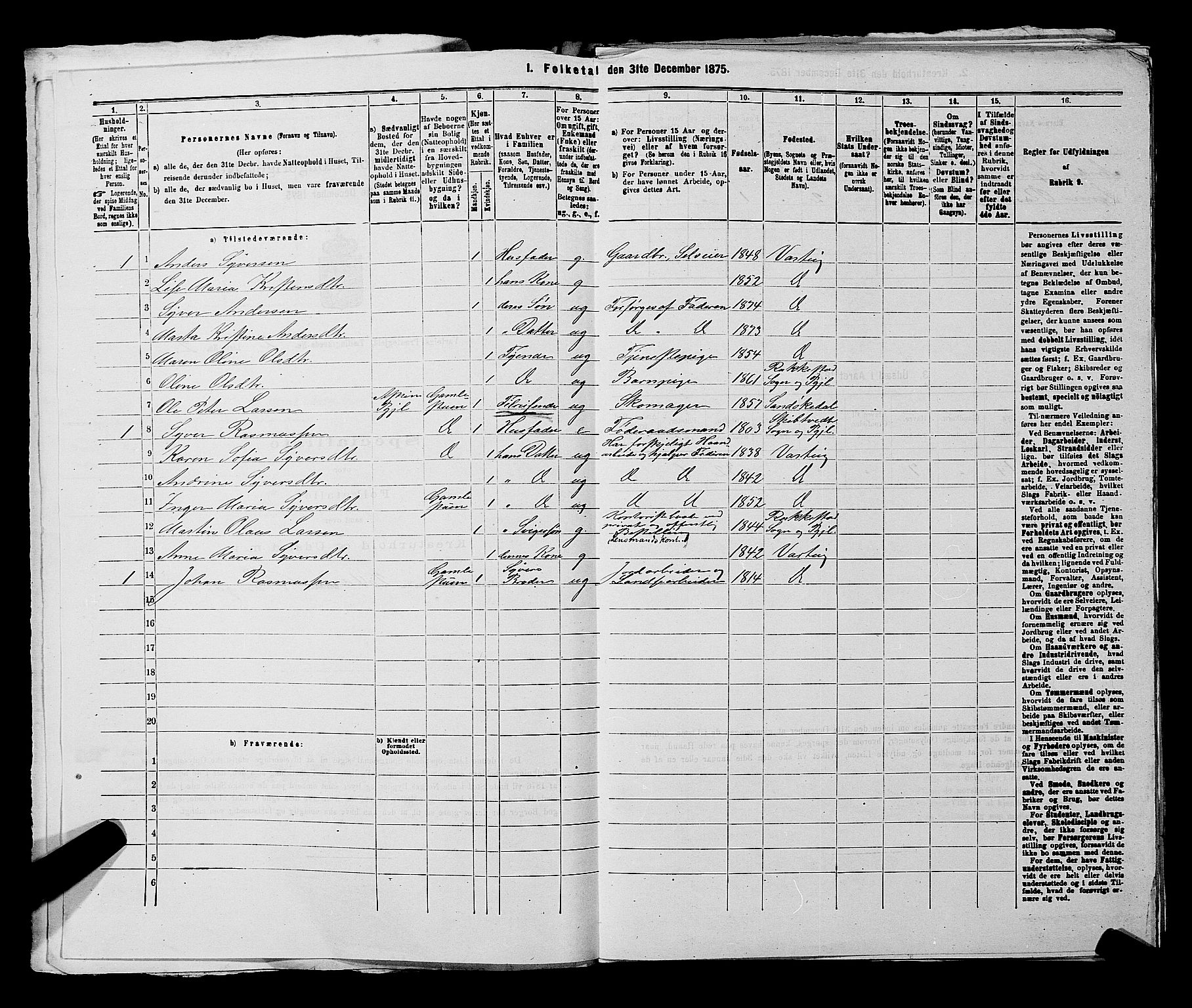 RA, 1875 census for 0114P Varteig, 1875, p. 187