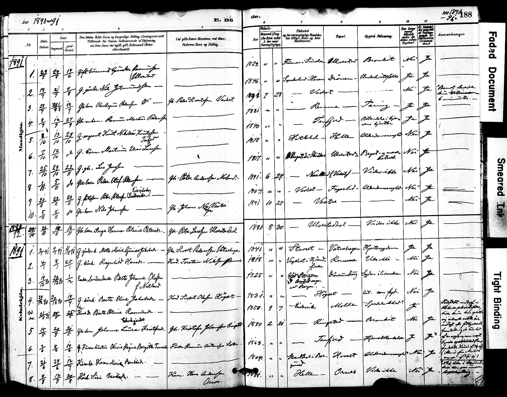 Ministerialprotokoller, klokkerbøker og fødselsregistre - Møre og Romsdal, SAT/A-1454/525/L0374: Parish register (official) no. 525A04, 1880-1899, p. 188