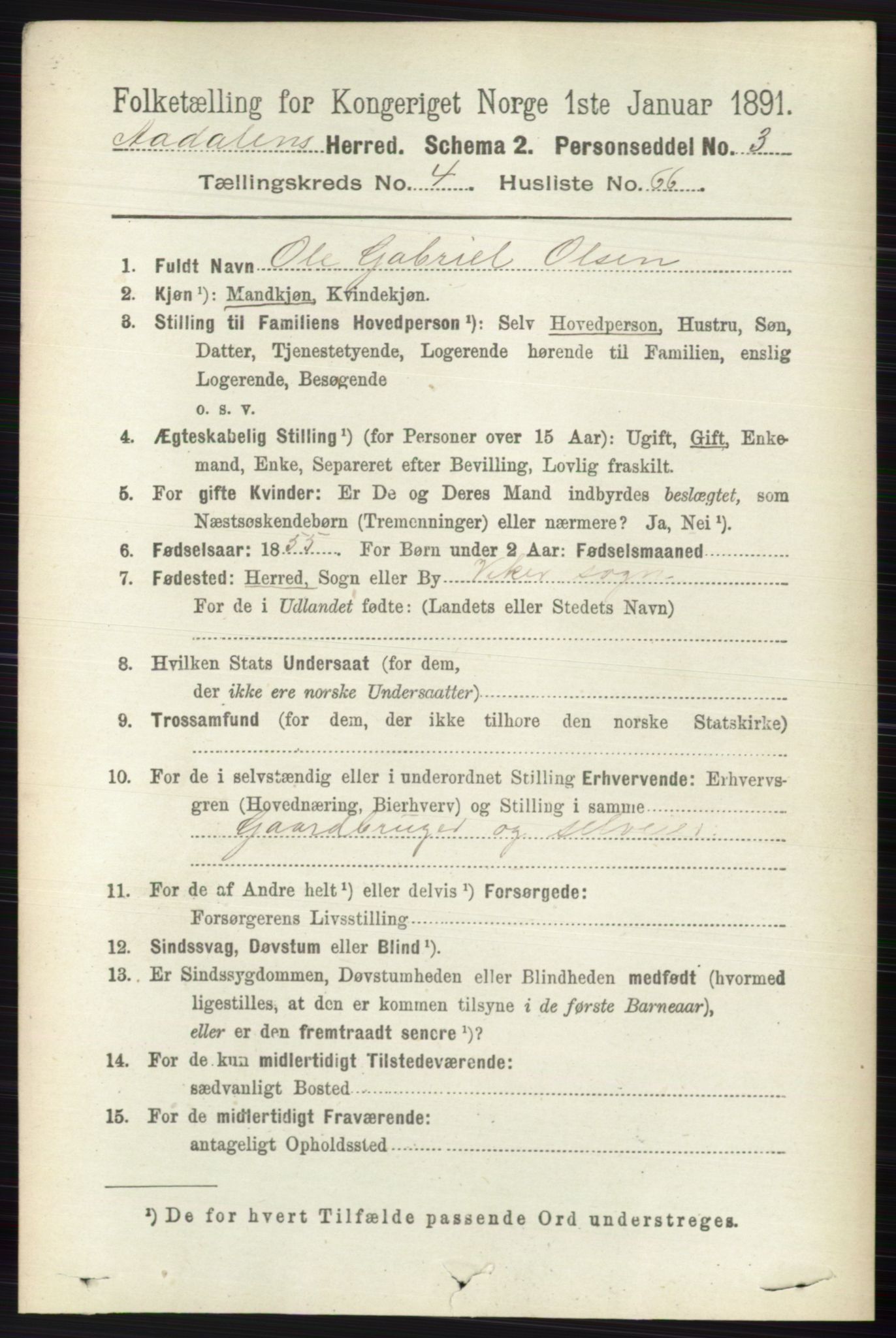 RA, 1891 census for 0614 Ådal, 1891, p. 1911