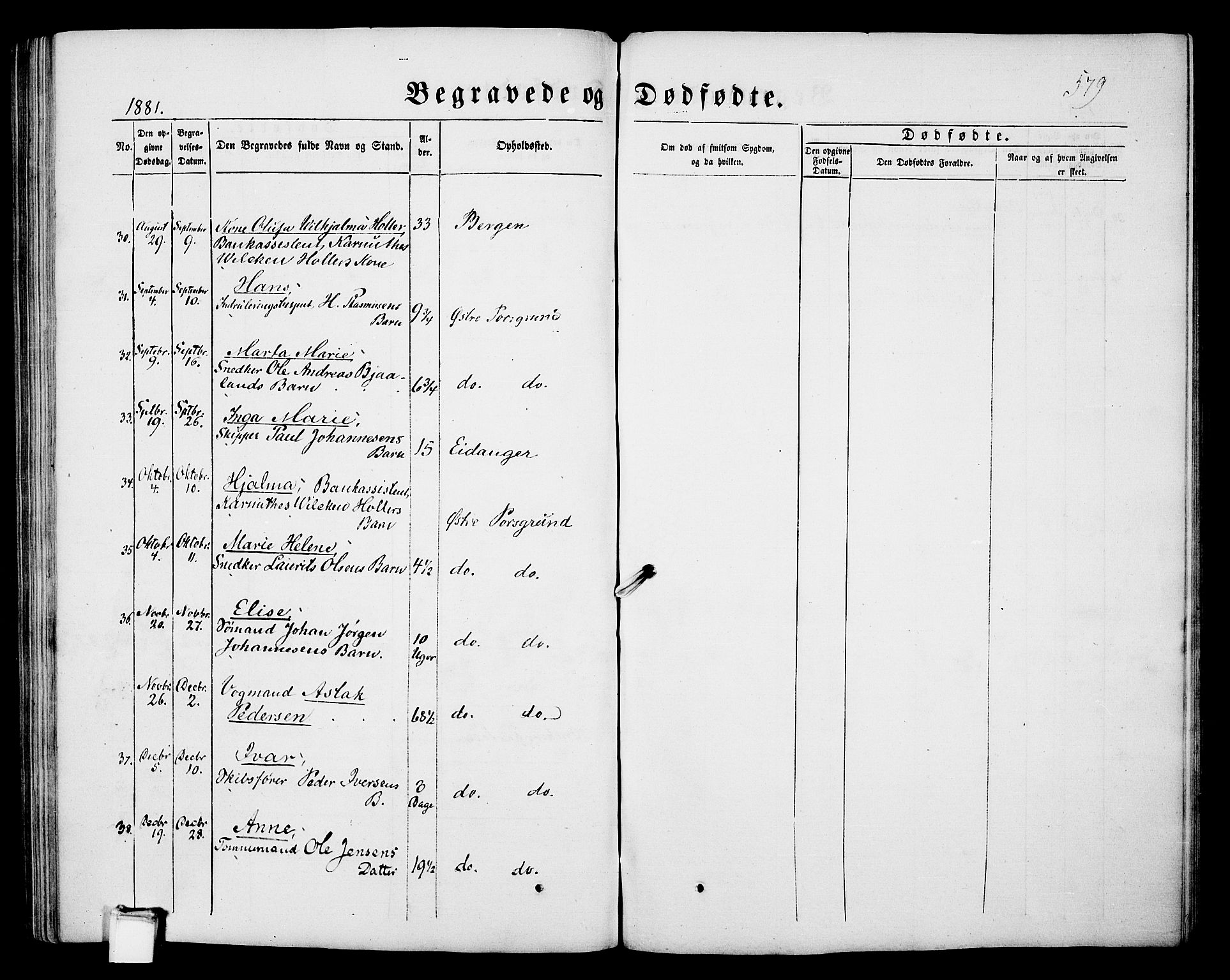 Porsgrunn kirkebøker , AV/SAKO-A-104/G/Gb/L0004: Parish register (copy) no. II 4, 1853-1882, p. 579