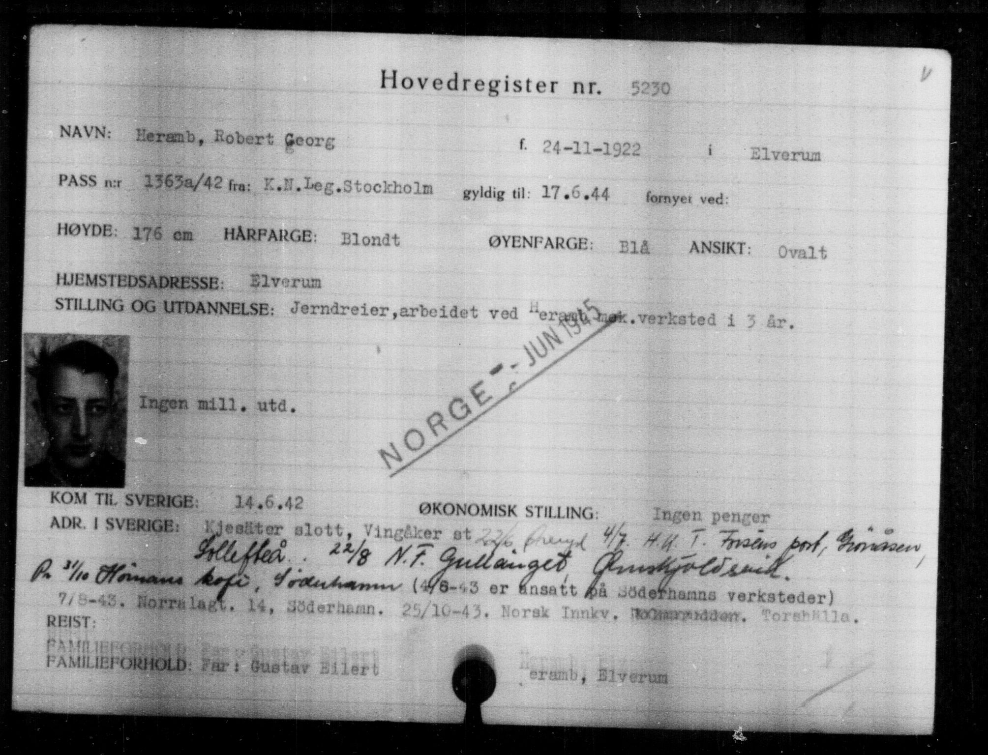 Utenriksstasjonene, Legasjonen i Stockholm, Flyktningkontoret, AV/RA-S-6753/V/Va/L0004: Kjesäterkartoteket, flyktninger med registreringsnr. 3496-6610, 1940-1945, p. 1993