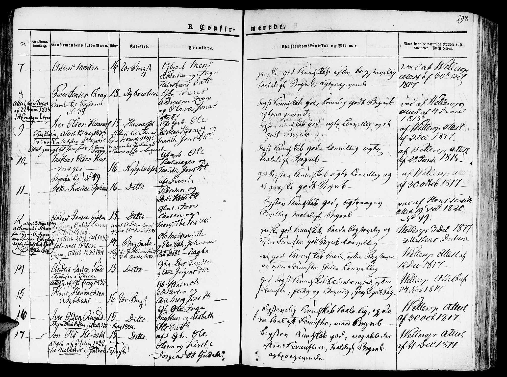 Ministerialprotokoller, klokkerbøker og fødselsregistre - Sør-Trøndelag, SAT/A-1456/681/L0930: Parish register (official) no. 681A08, 1829-1844, p. 297