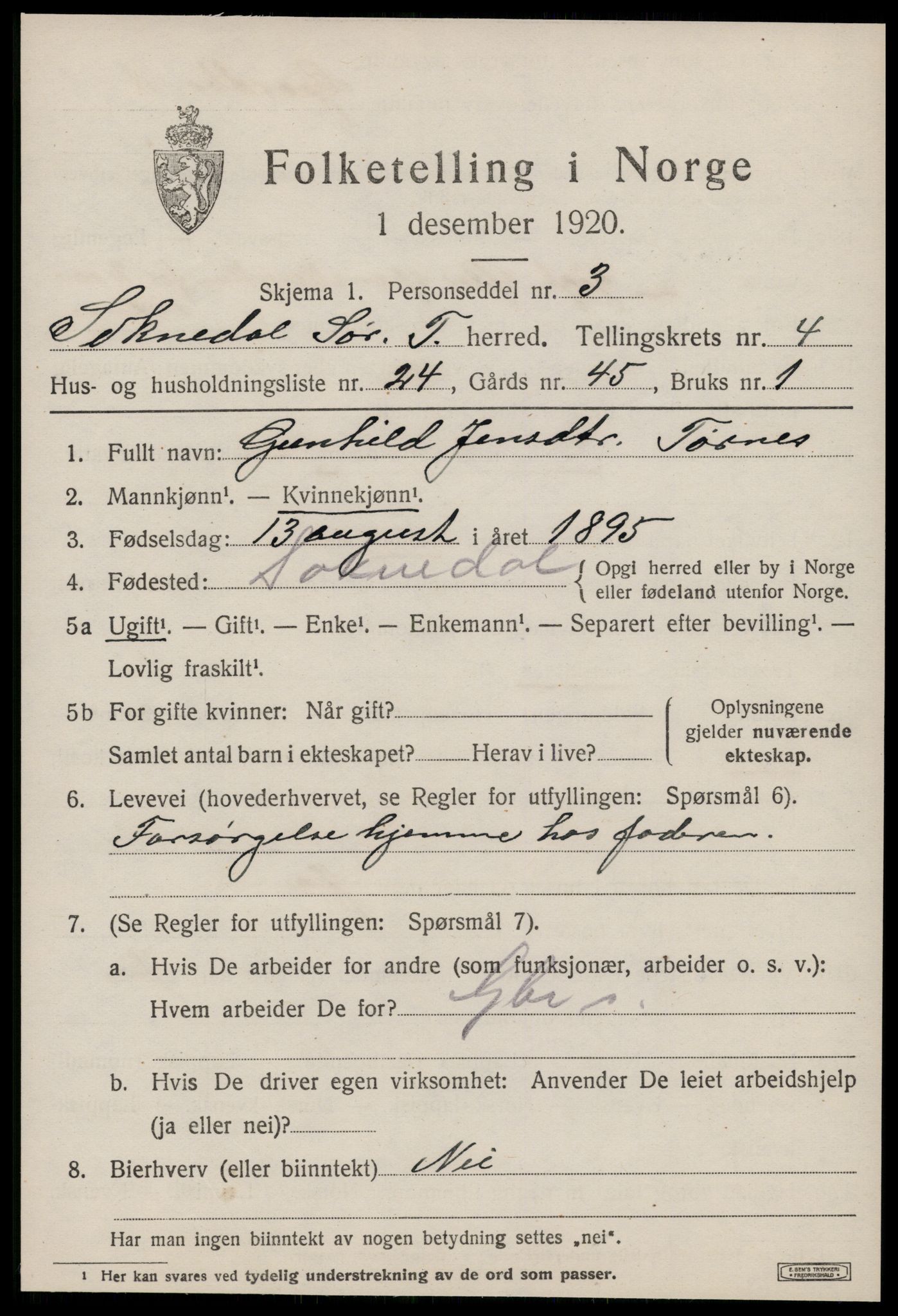 SAT, 1920 census for Soknedal, 1920, p. 2680