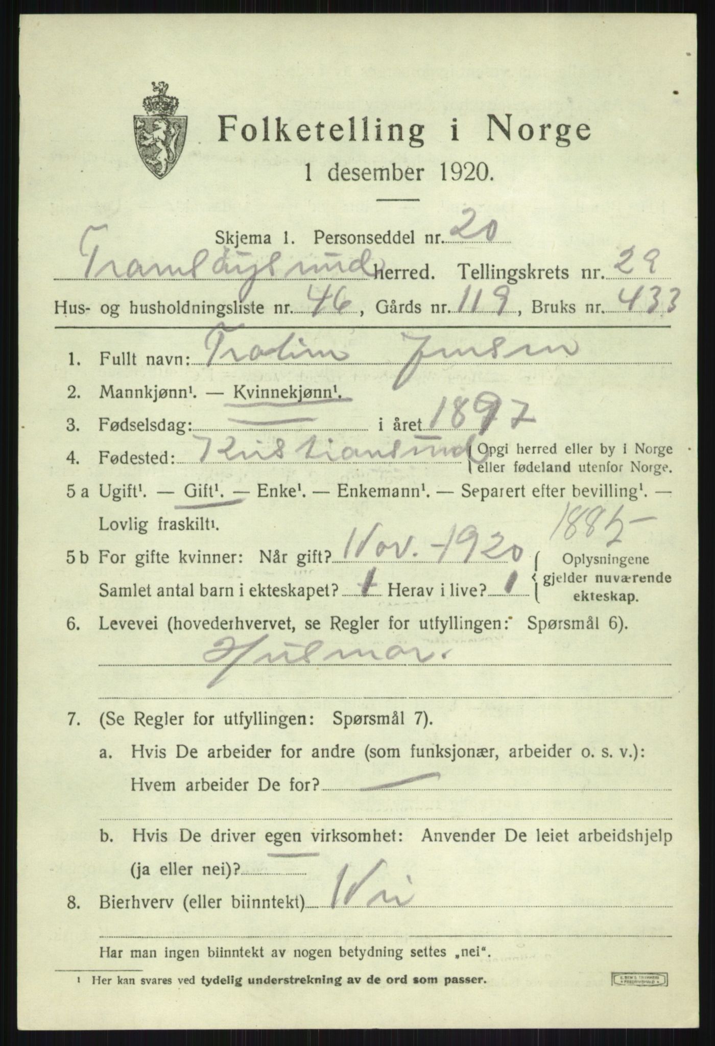 SATØ, 1920 census for Tromsøysund, 1920, p. 13928