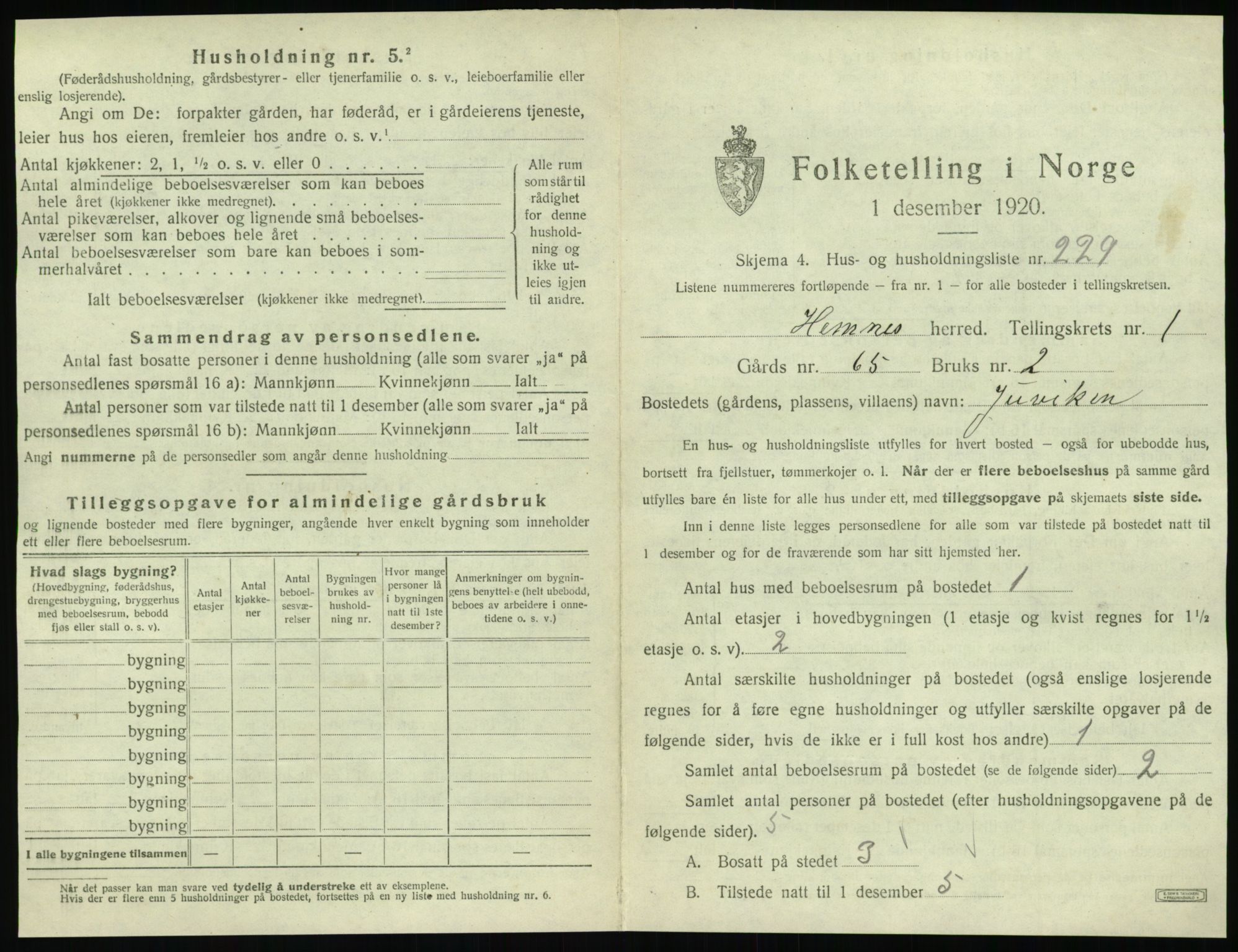 SAT, 1920 census for Hemnes, 1920, p. 500