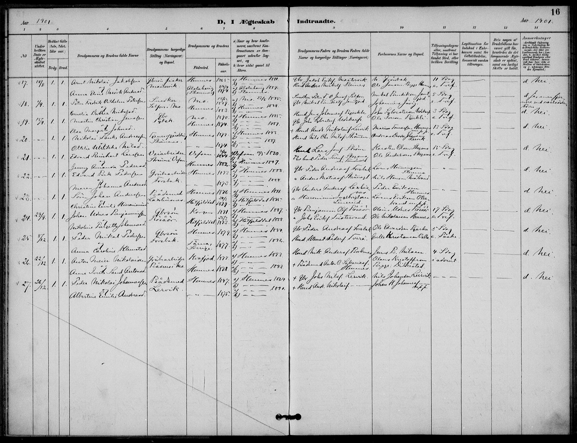 Ministerialprotokoller, klokkerbøker og fødselsregistre - Nordland, AV/SAT-A-1459/825/L0363: Parish register (official) no. 825A17, 1890-1909, p. 16