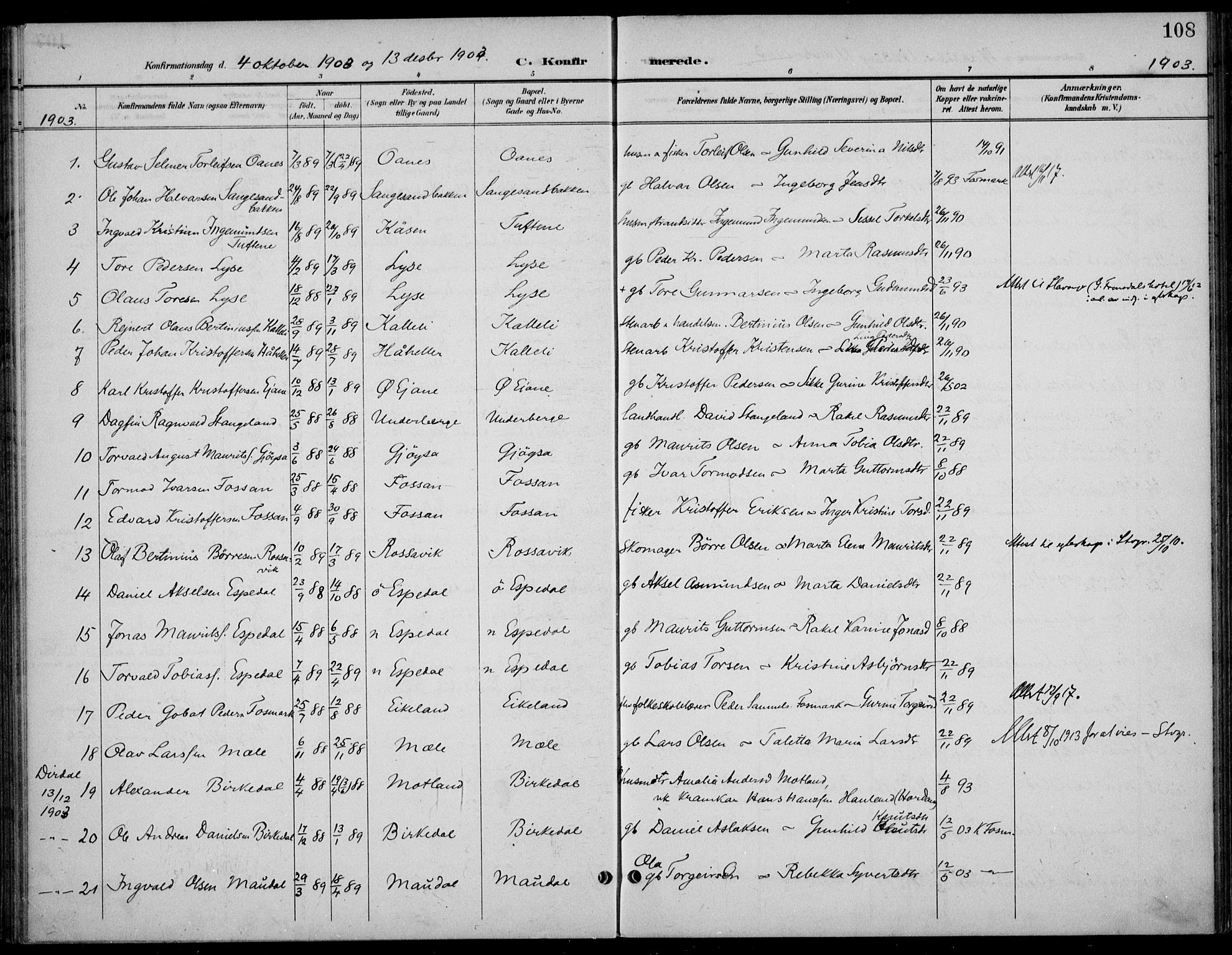 Høgsfjord sokneprestkontor, SAST/A-101624/H/Ha/Haa/L0007: Parish register (official) no. A 7, 1898-1917, p. 108