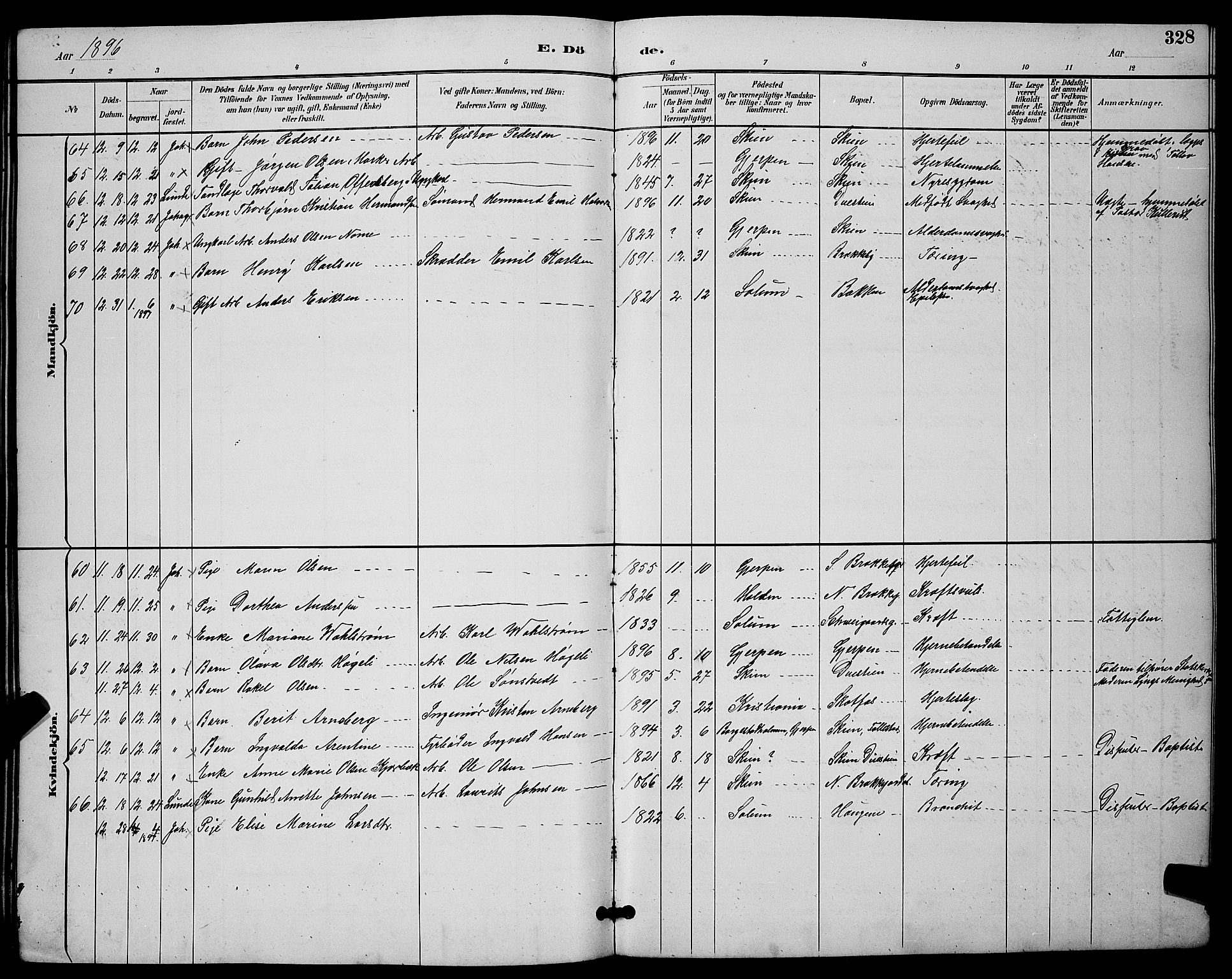 Skien kirkebøker, SAKO/A-302/G/Ga/L0007: Parish register (copy) no. 7, 1891-1900, p. 328