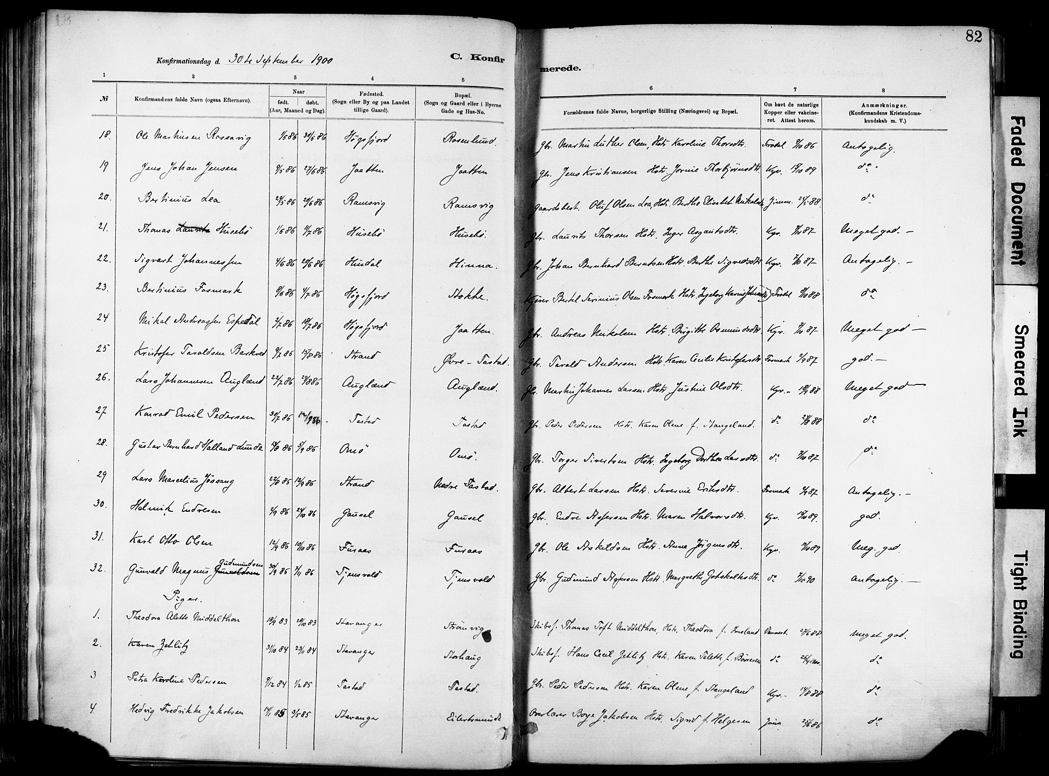 Hetland sokneprestkontor, SAST/A-101826/30/30BA/L0012: Parish register (official) no. A 12, 1882-1912, p. 82