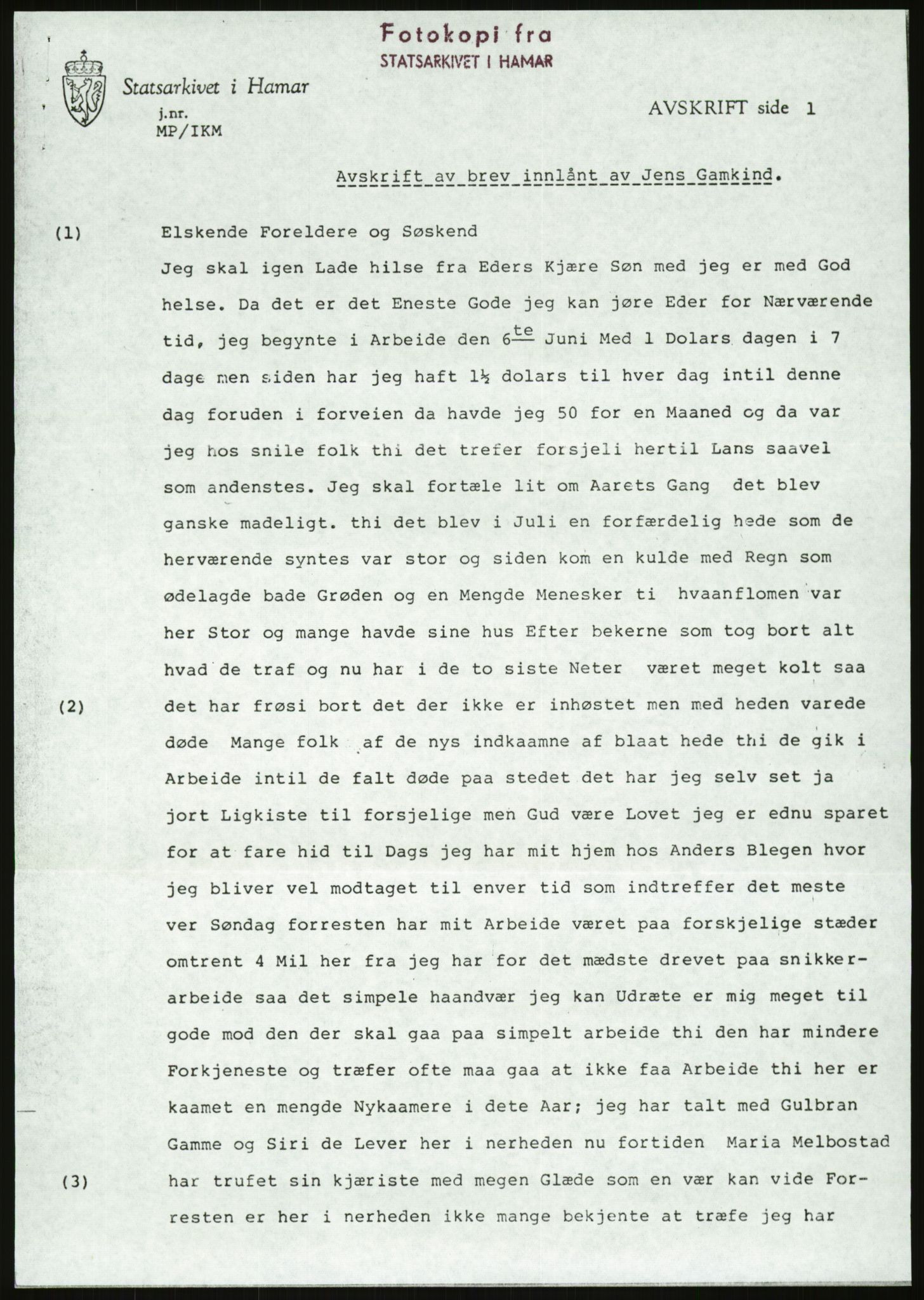 Samlinger til kildeutgivelse, Amerikabrevene, AV/RA-EA-4057/F/L0011: Innlån fra Oppland: Bræin - Knudsen, 1838-1914, p. 397