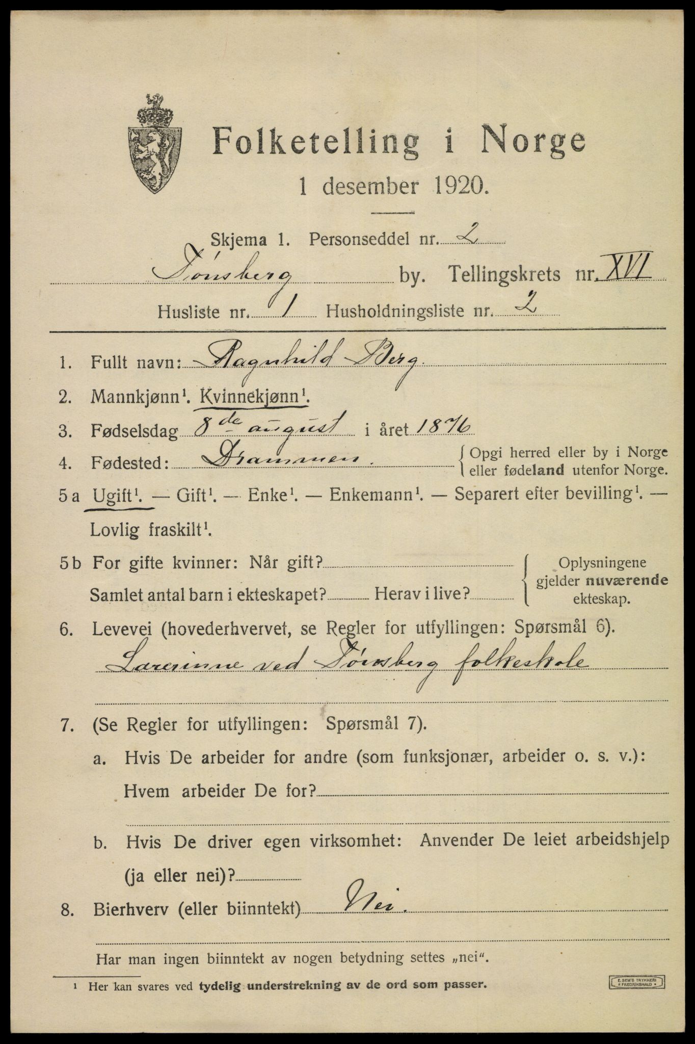 SAKO, 1920 census for Tønsberg, 1920, p. 24525