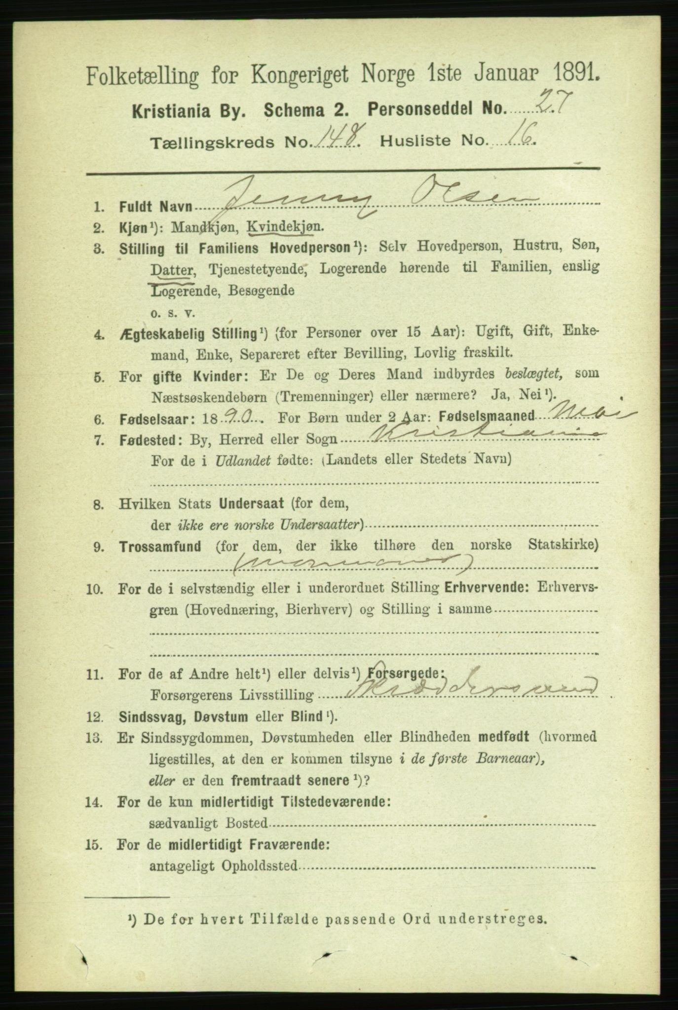 RA, 1891 census for 0301 Kristiania, 1891, p. 82495