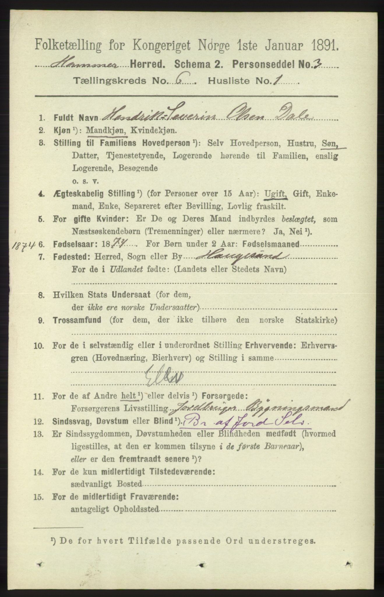 RA, 1891 census for 1254 Hamre, 1891, p. 1540