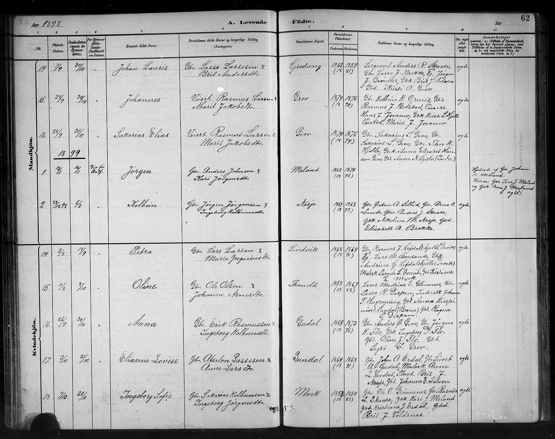 Stryn Sokneprestembete, AV/SAB-A-82501: Parish register (copy) no. C 3, 1881-1905, p. 62