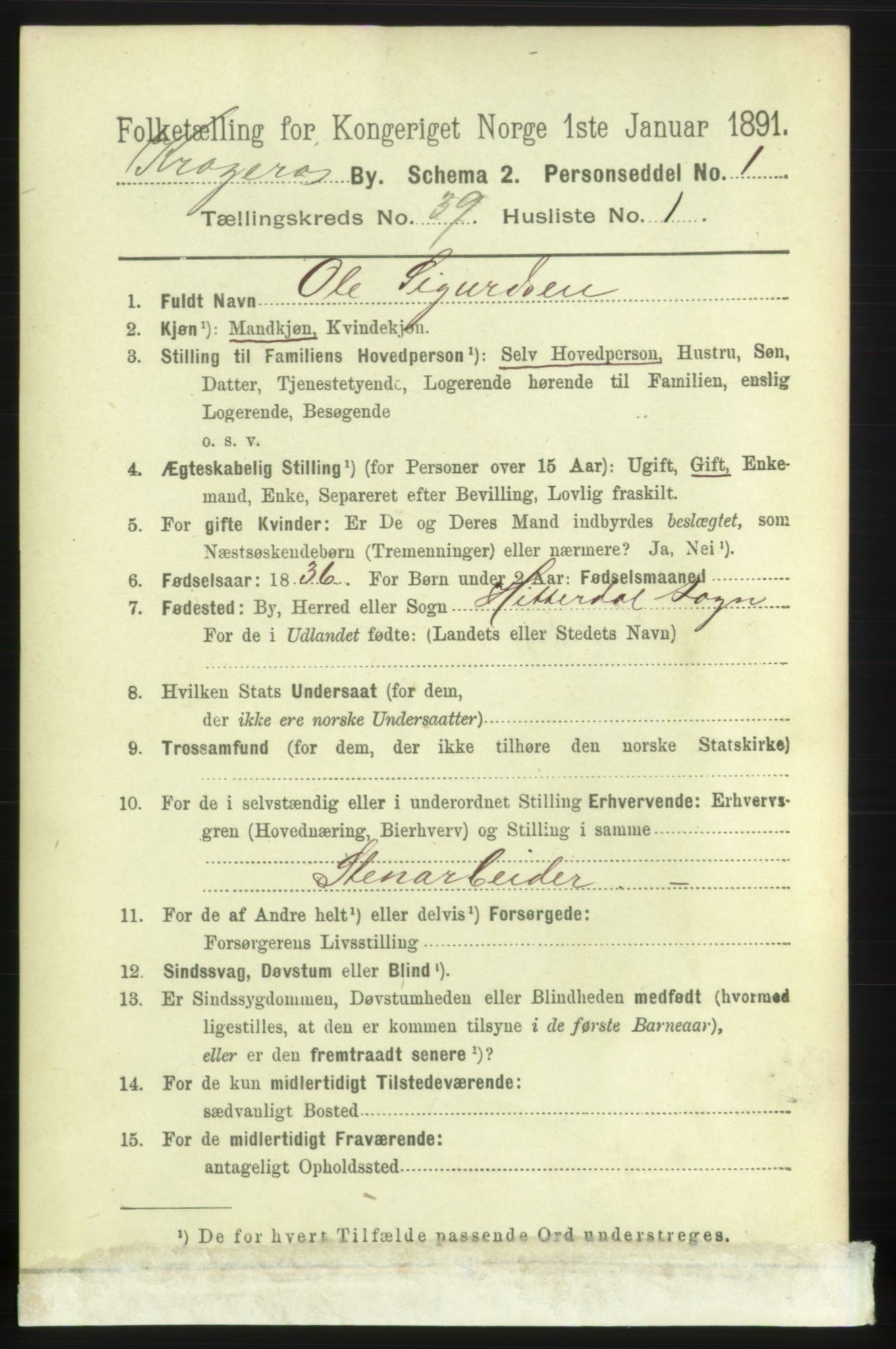 RA, 1891 census for 0801 Kragerø, 1891, p. 7286