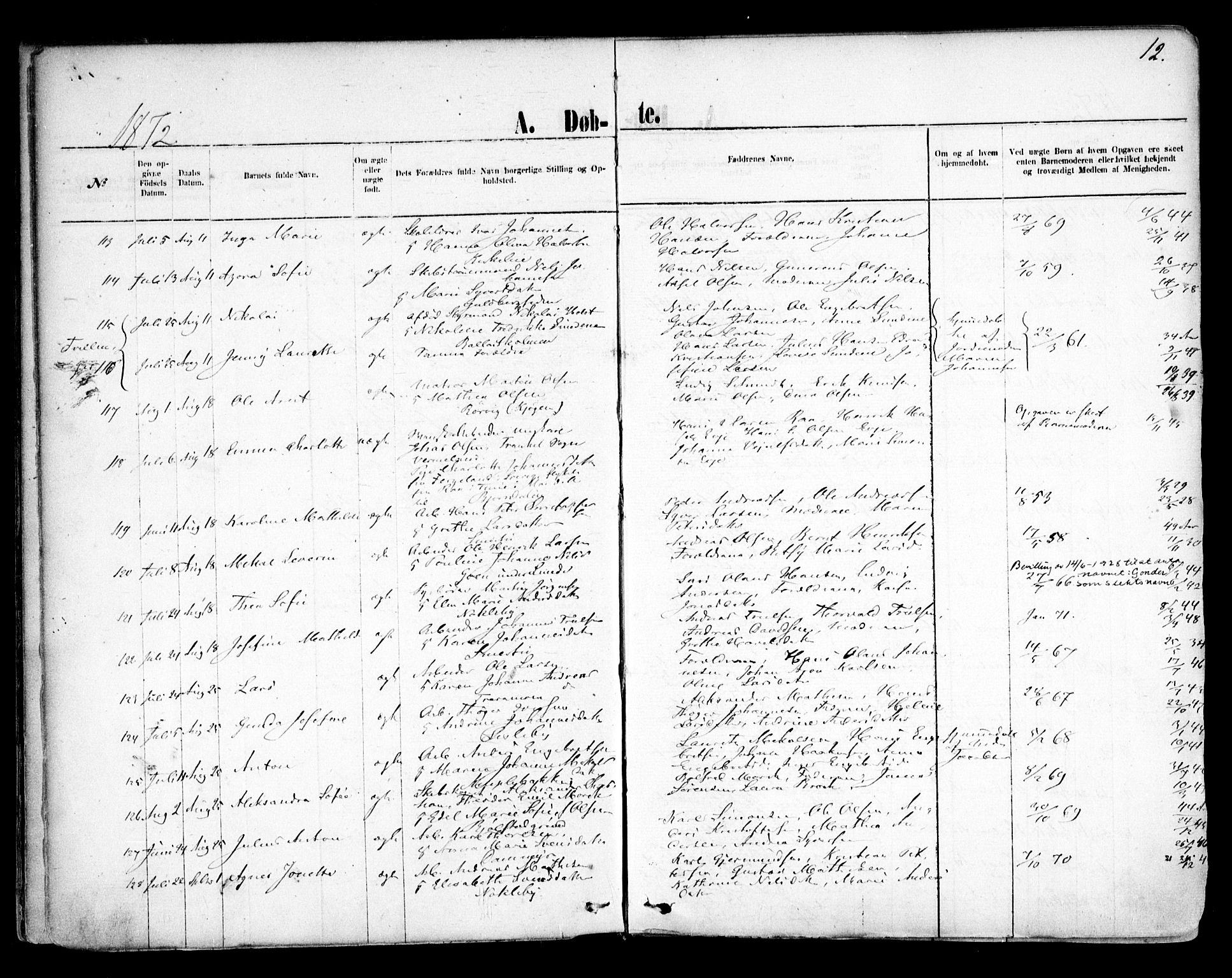 Glemmen prestekontor Kirkebøker, AV/SAO-A-10908/F/Fa/L0009: Parish register (official) no. 9, 1871-1878, p. 12