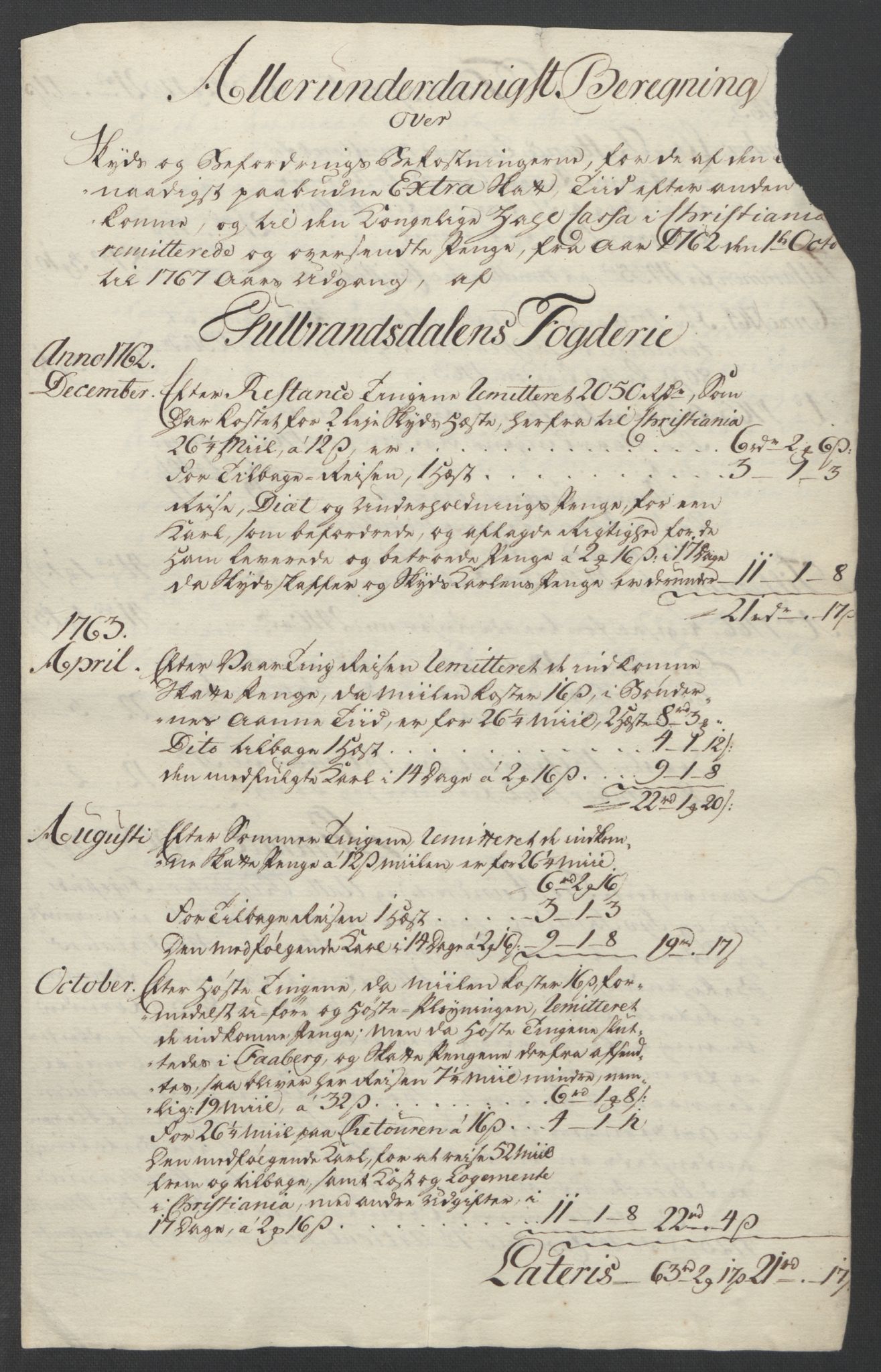 Rentekammeret inntil 1814, Reviderte regnskaper, Fogderegnskap, AV/RA-EA-4092/R17/L1266: Ekstraskatten Gudbrandsdal, 1762-1766, p. 626