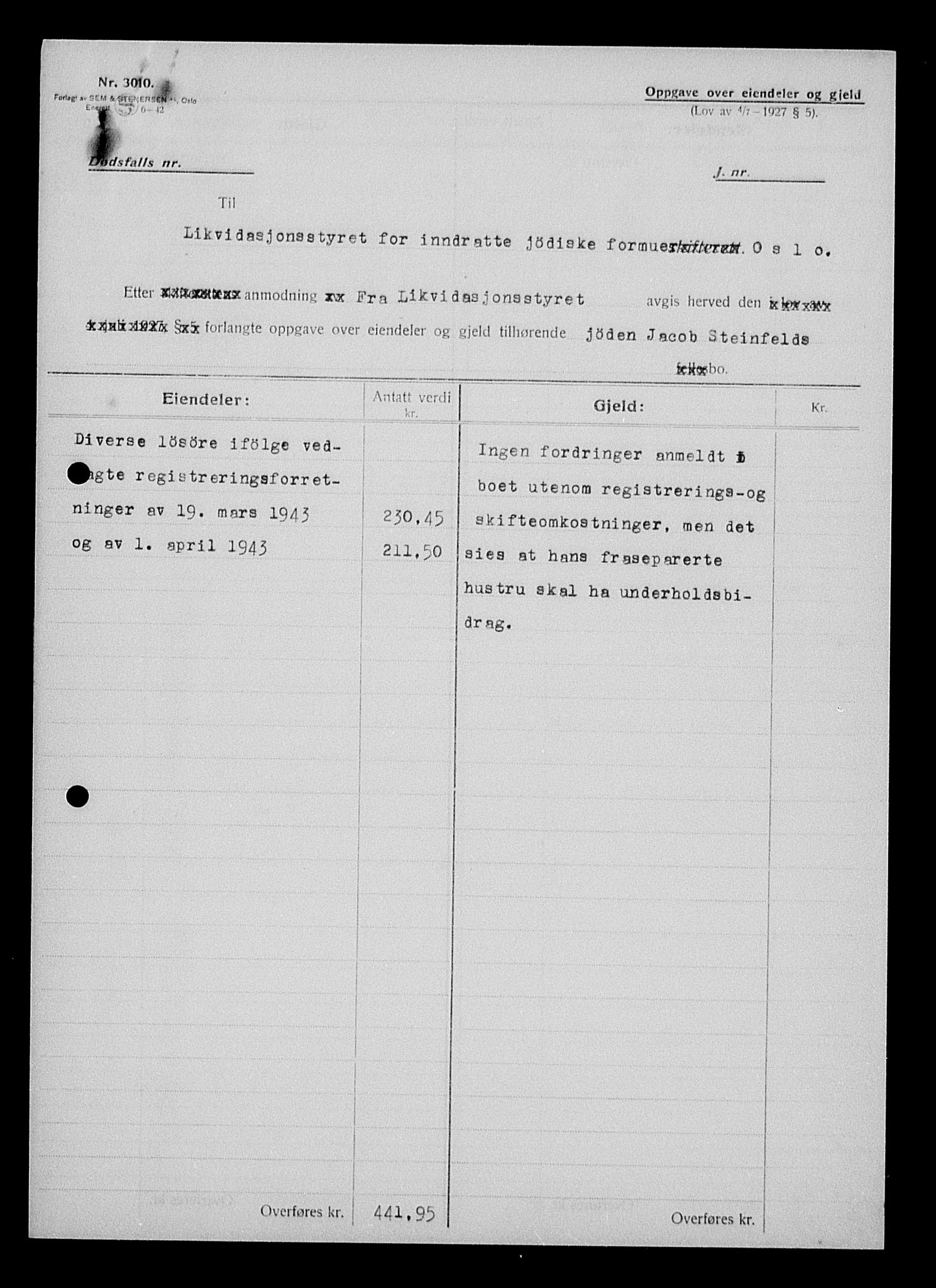 Justisdepartementet, Tilbakeføringskontoret for inndratte formuer, AV/RA-S-1564/H/Hc/Hcd/L1007: --, 1945-1947, p. 349