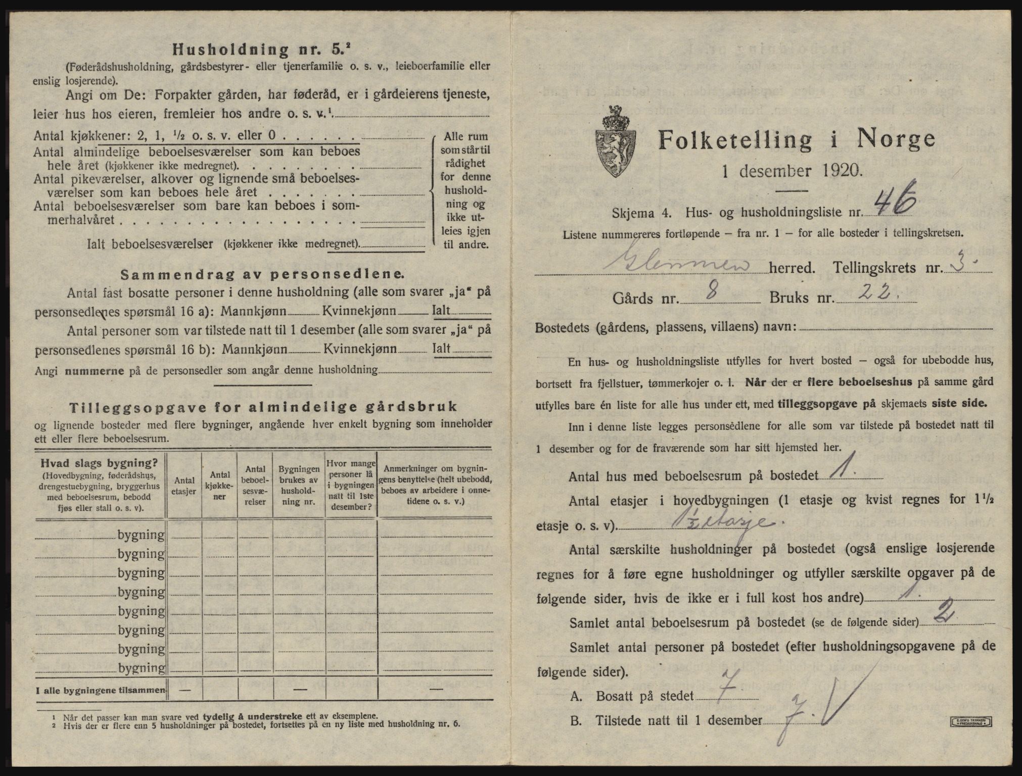 SAO, 1920 census for Glemmen, 1920, p. 541