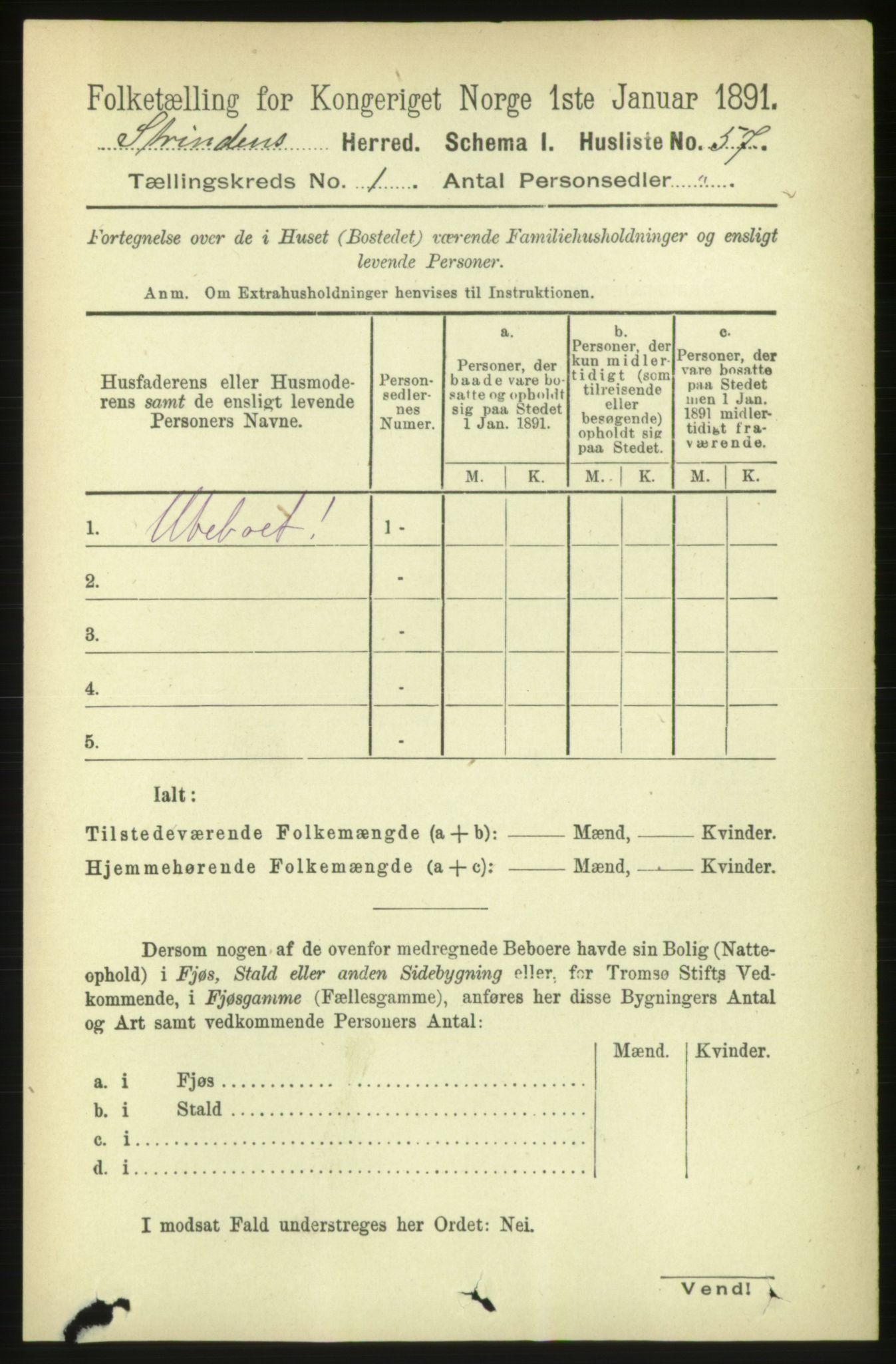 RA, 1891 census for 1660 Strinda, 1891, p. 103