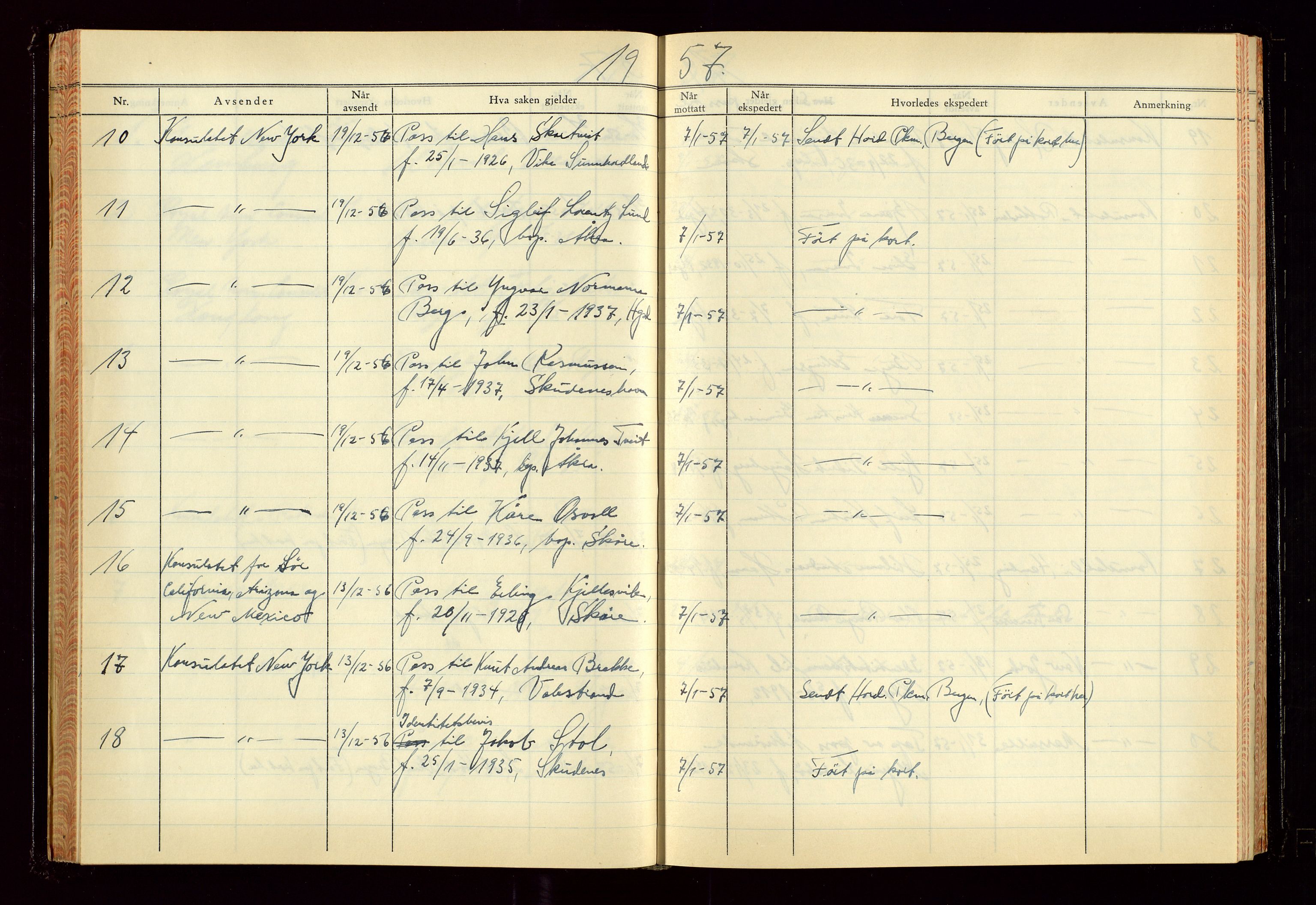 Haugesund politikammer, SAST/A-100440/K/L0007: Passjournal (16 12 53-07 1065), 1953-1965, p. 68