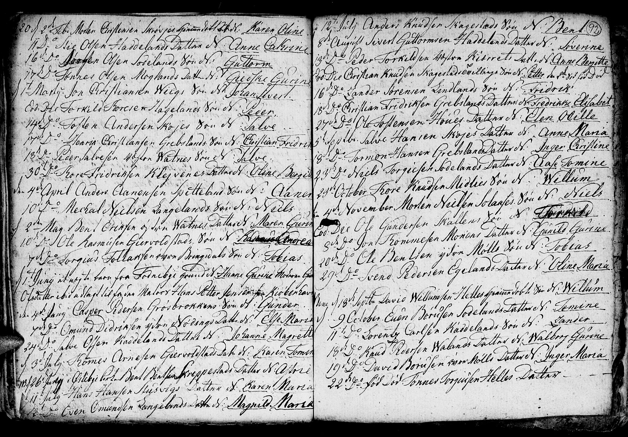 Holum sokneprestkontor, AV/SAK-1111-0022/F/Fb/Fba/L0001: Parish register (copy) no. B 1 /1, 1770-1820, p. 92