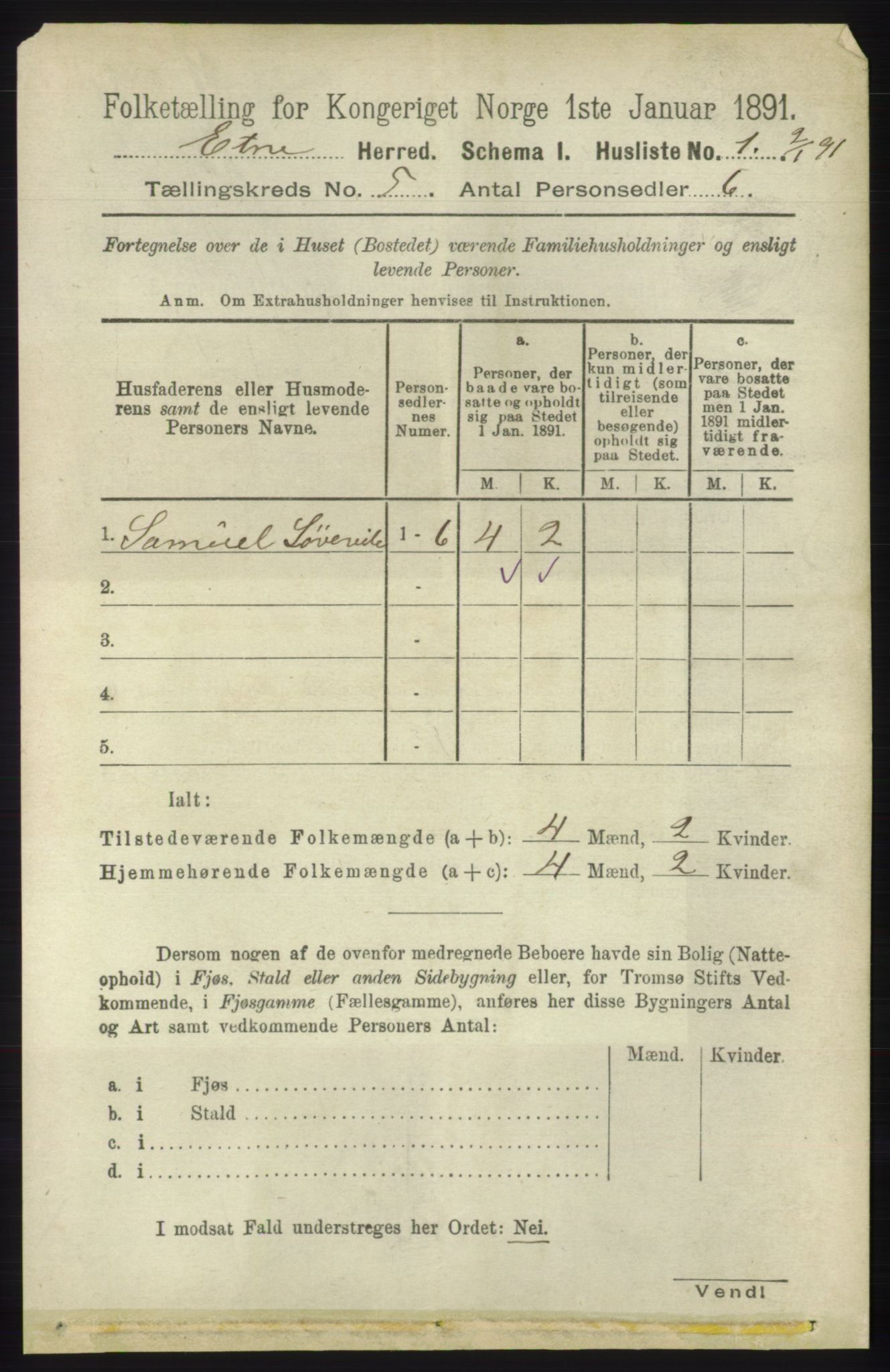 RA, 1891 census for 1211 Etne, 1891, p. 985