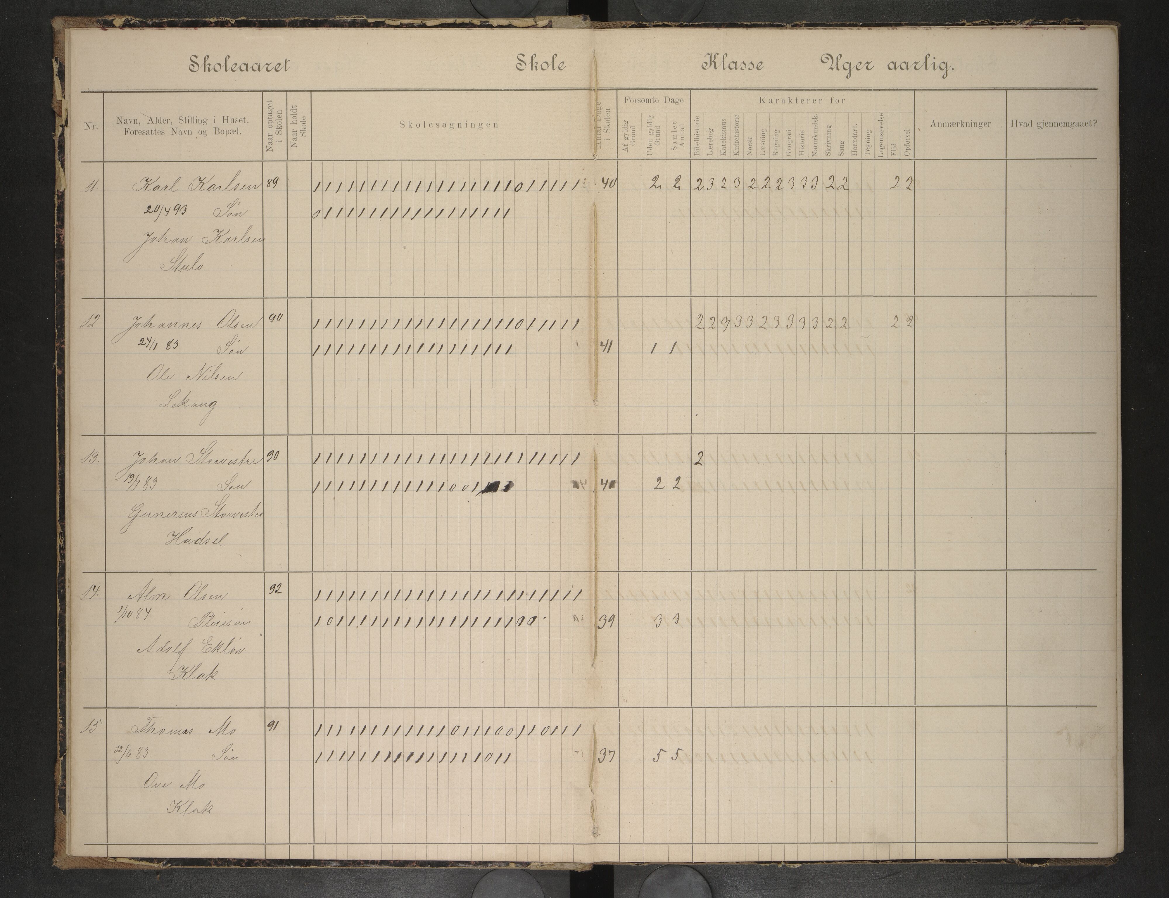 Hadsel kommune. Lekang skolekrets, AIN/K-18660.510.27/G/L0001: Skoleprotokoll for Lekang folkeskole, 1896-1904