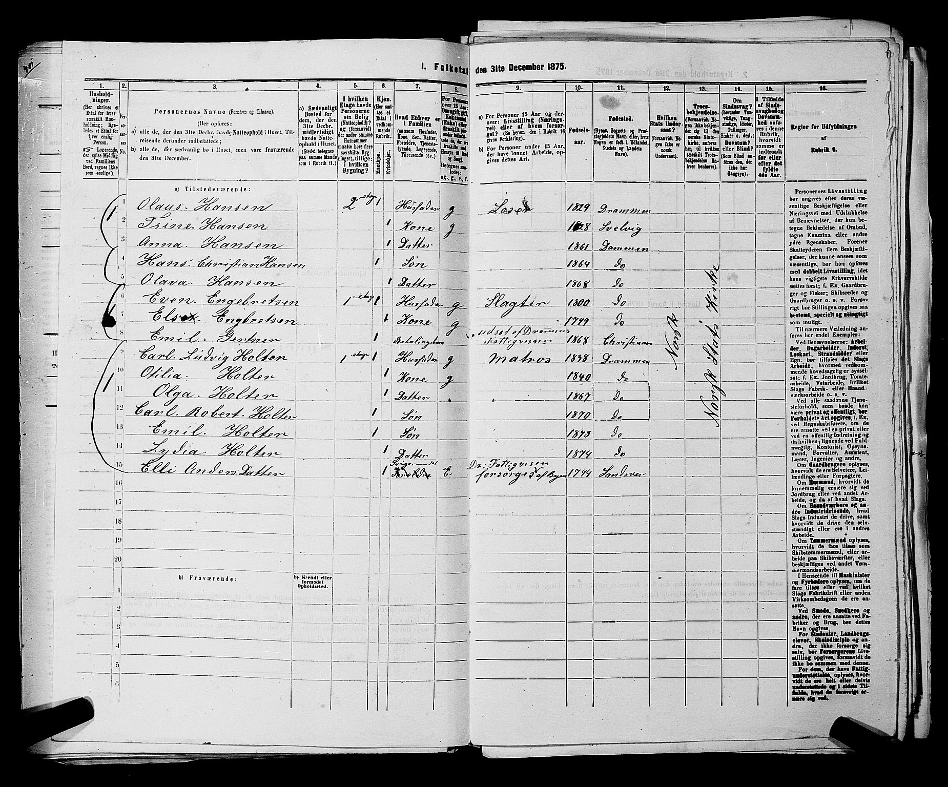 SAKO, 1875 census for 0602 Drammen, 1875, p. 1699