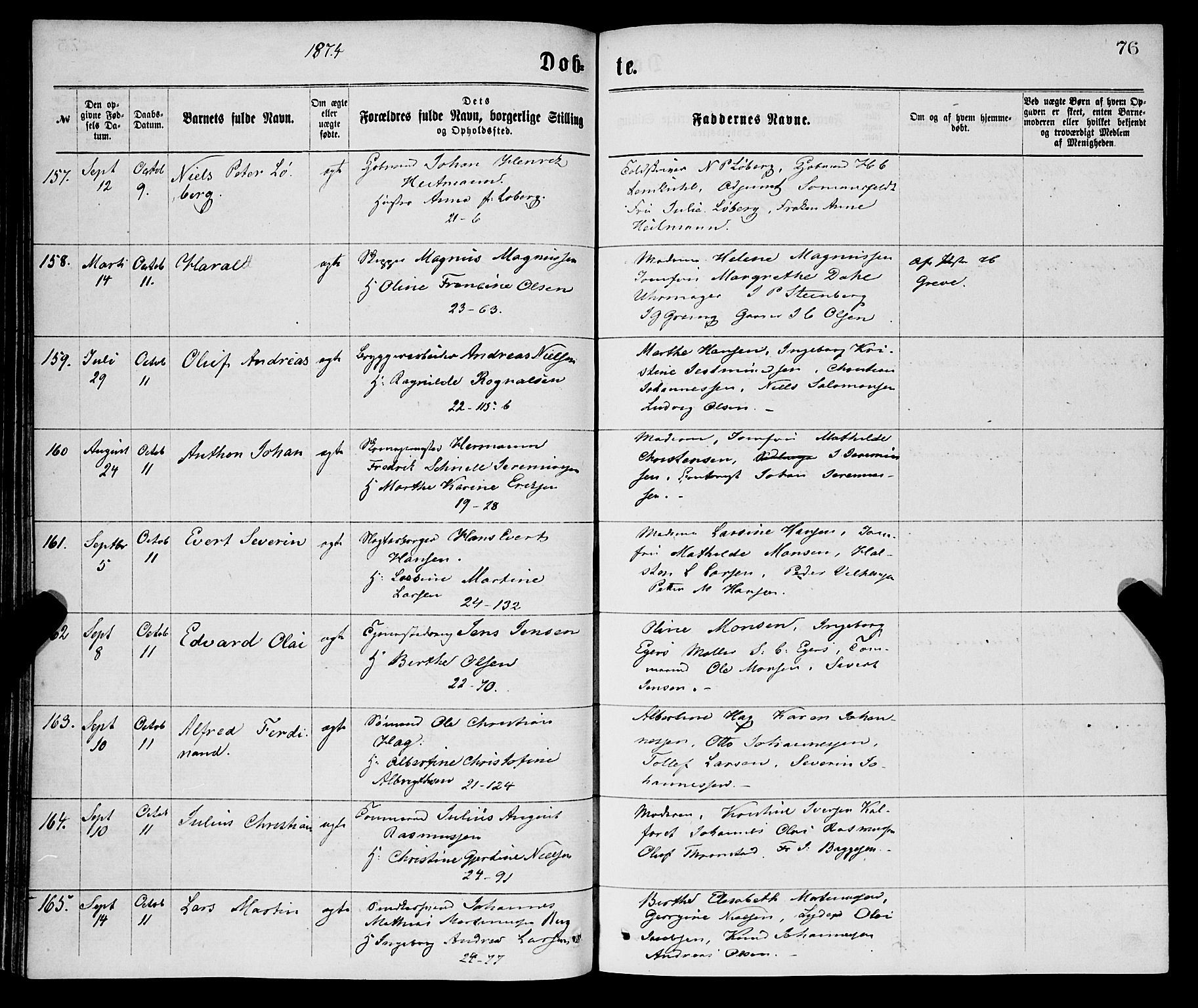 Korskirken sokneprestembete, SAB/A-76101/H/Haa/L0020: Parish register (official) no. B 6, 1871-1878, p. 76