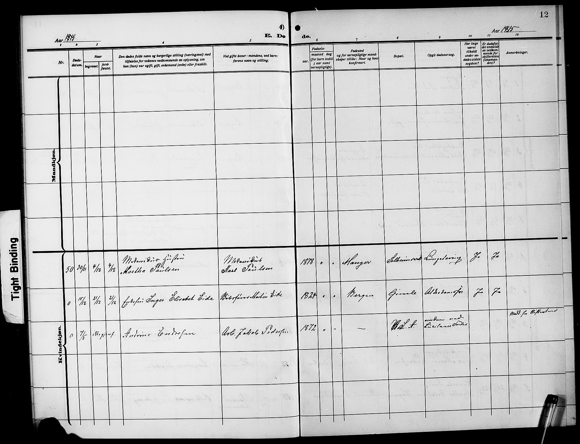 Årstad Sokneprestembete, AV/SAB-A-79301/H/Hab/L0024: Parish register (copy) no. D 1, 1915-1922, p. 12