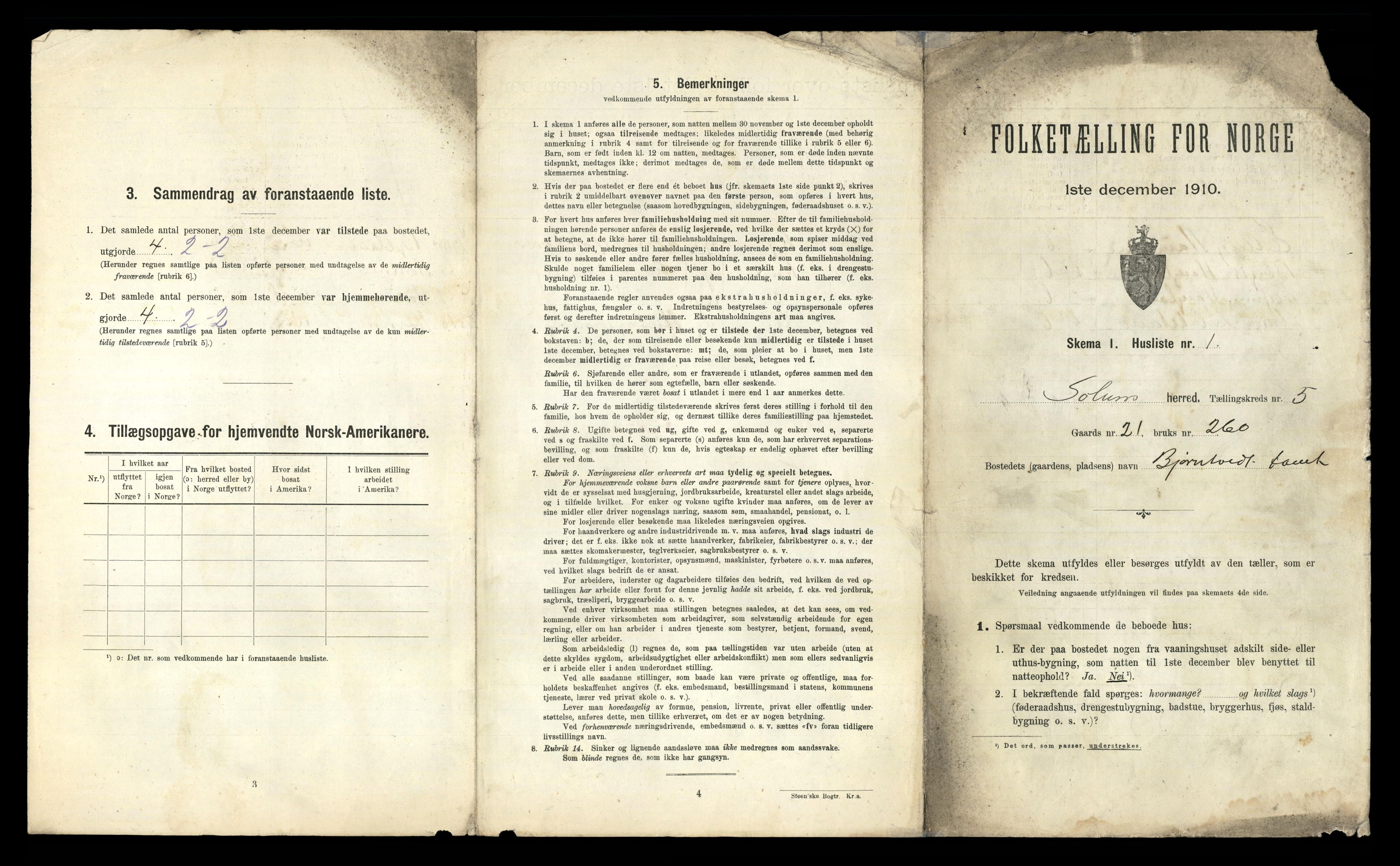 RA, 1910 census for Solum, 1910, p. 1165