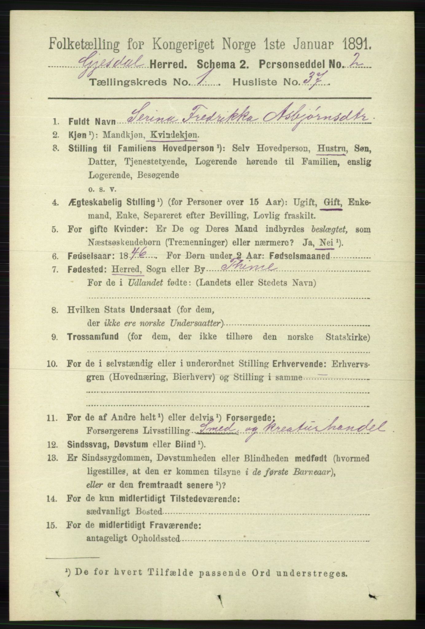 RA, 1891 census for 1122 Gjesdal, 1891, p. 332