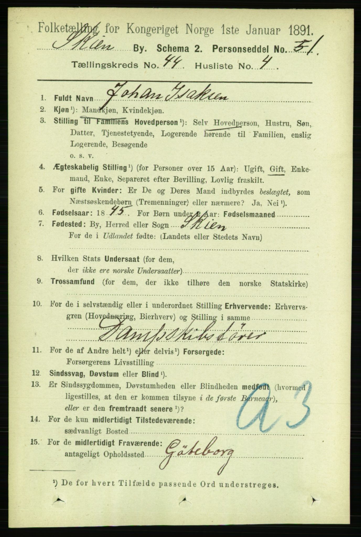 RA, 1891 census for 0806 Skien, 1891, p. 8795