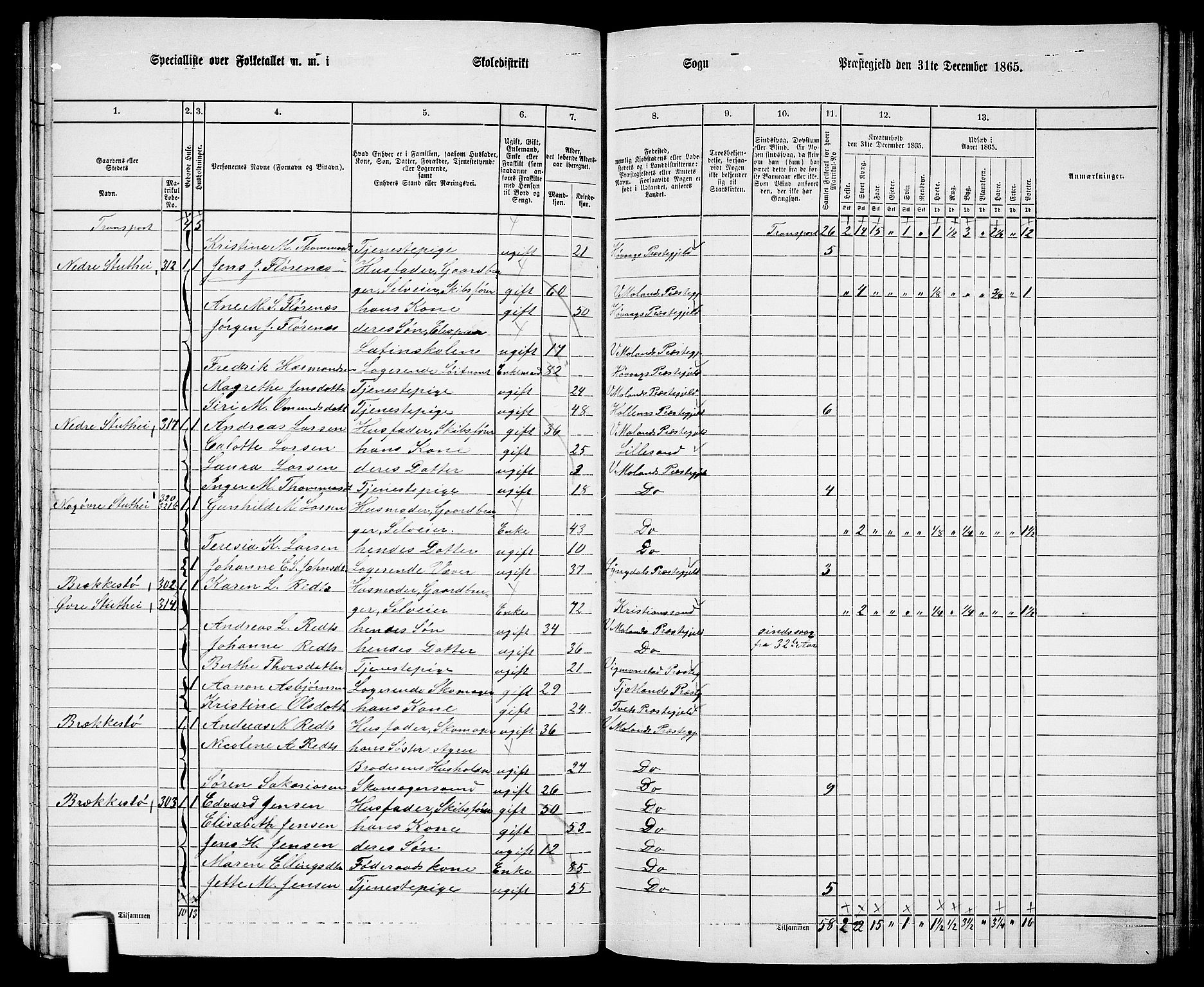 RA, 1865 census for Vestre Moland/Vestre Moland, 1865, p. 18