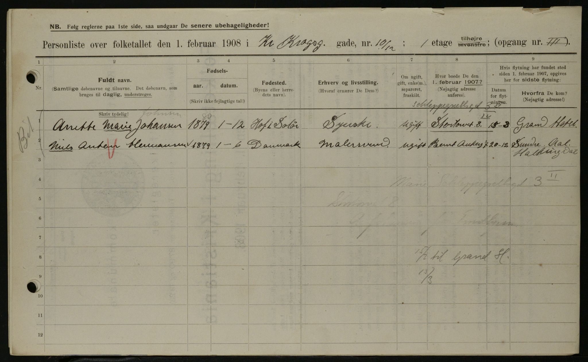 OBA, Municipal Census 1908 for Kristiania, 1908, p. 11086