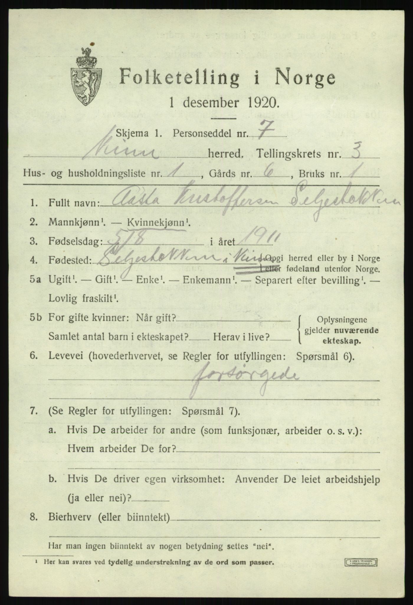 SAB, 1920 census for Kinn, 1920, p. 2267