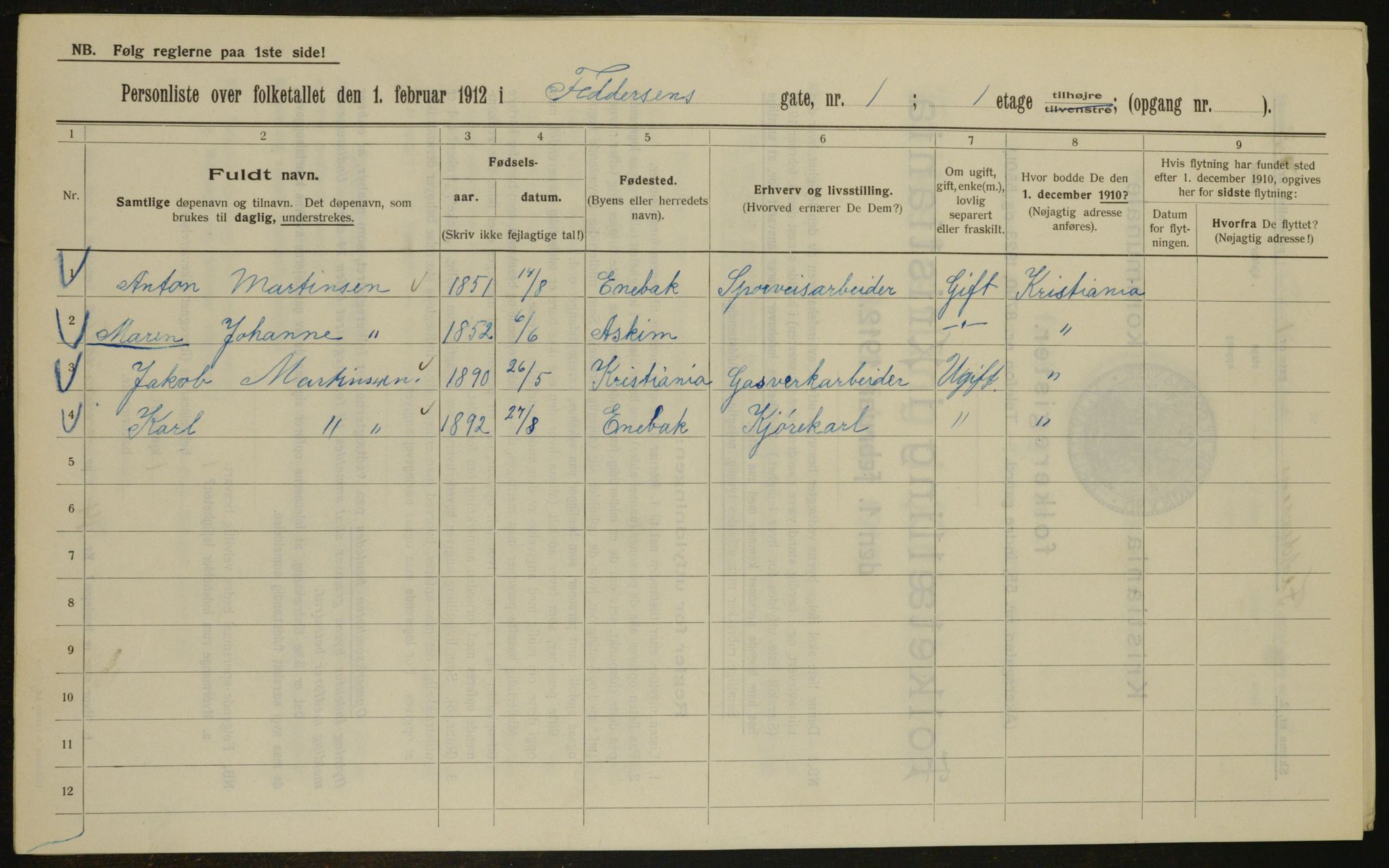 OBA, Municipal Census 1912 for Kristiania, 1912, p. 23979