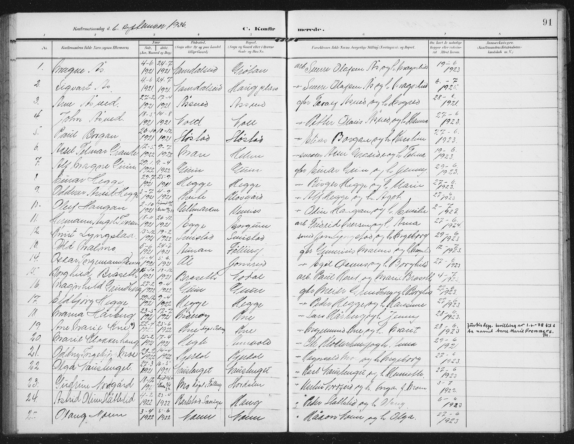 Ministerialprotokoller, klokkerbøker og fødselsregistre - Nord-Trøndelag, SAT/A-1458/747/L0460: Parish register (copy) no. 747C02, 1908-1939, p. 91