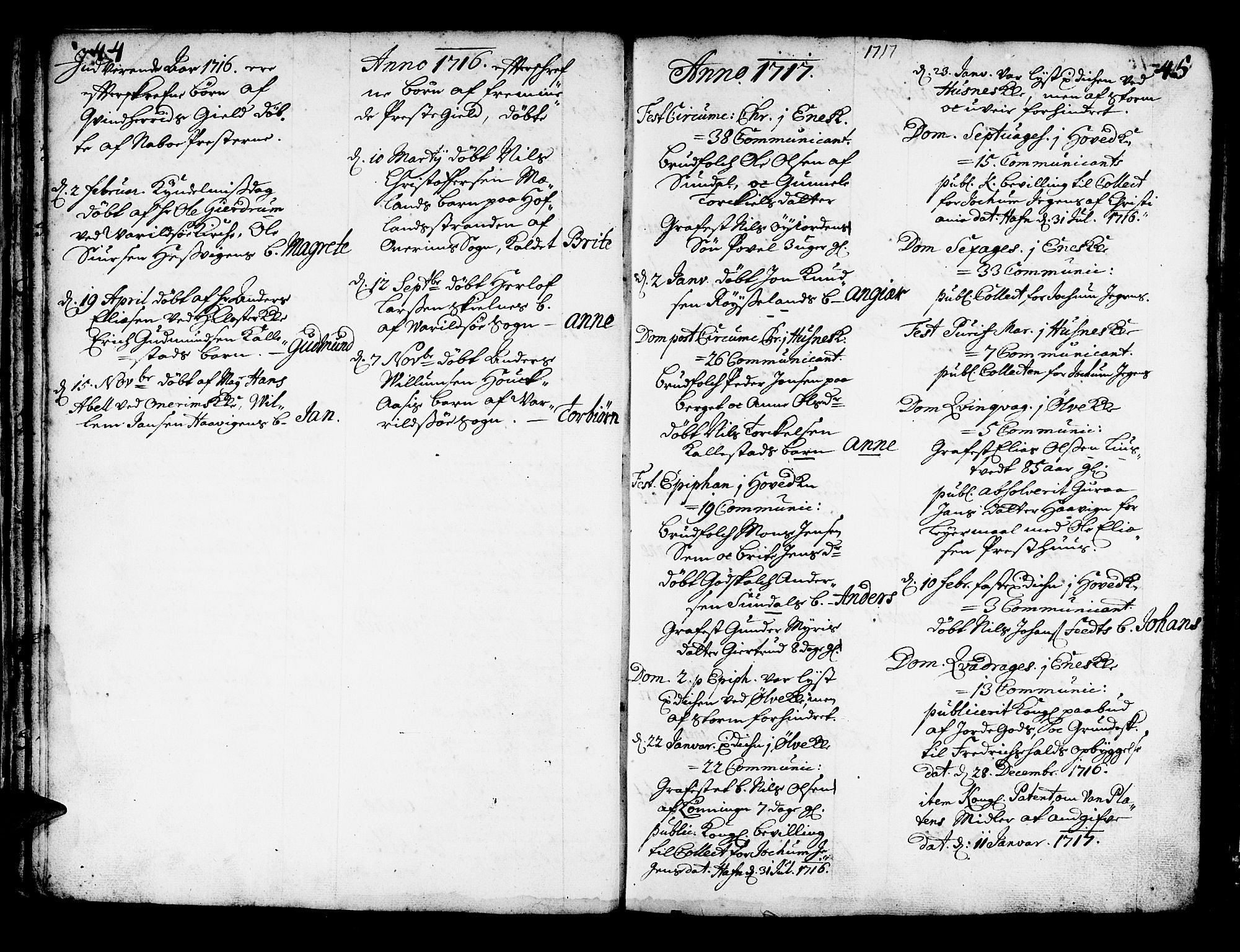 Kvinnherad sokneprestembete, SAB/A-76401/H/Haa: Parish register (official) no. A 2, 1710-1753, p. 44-45